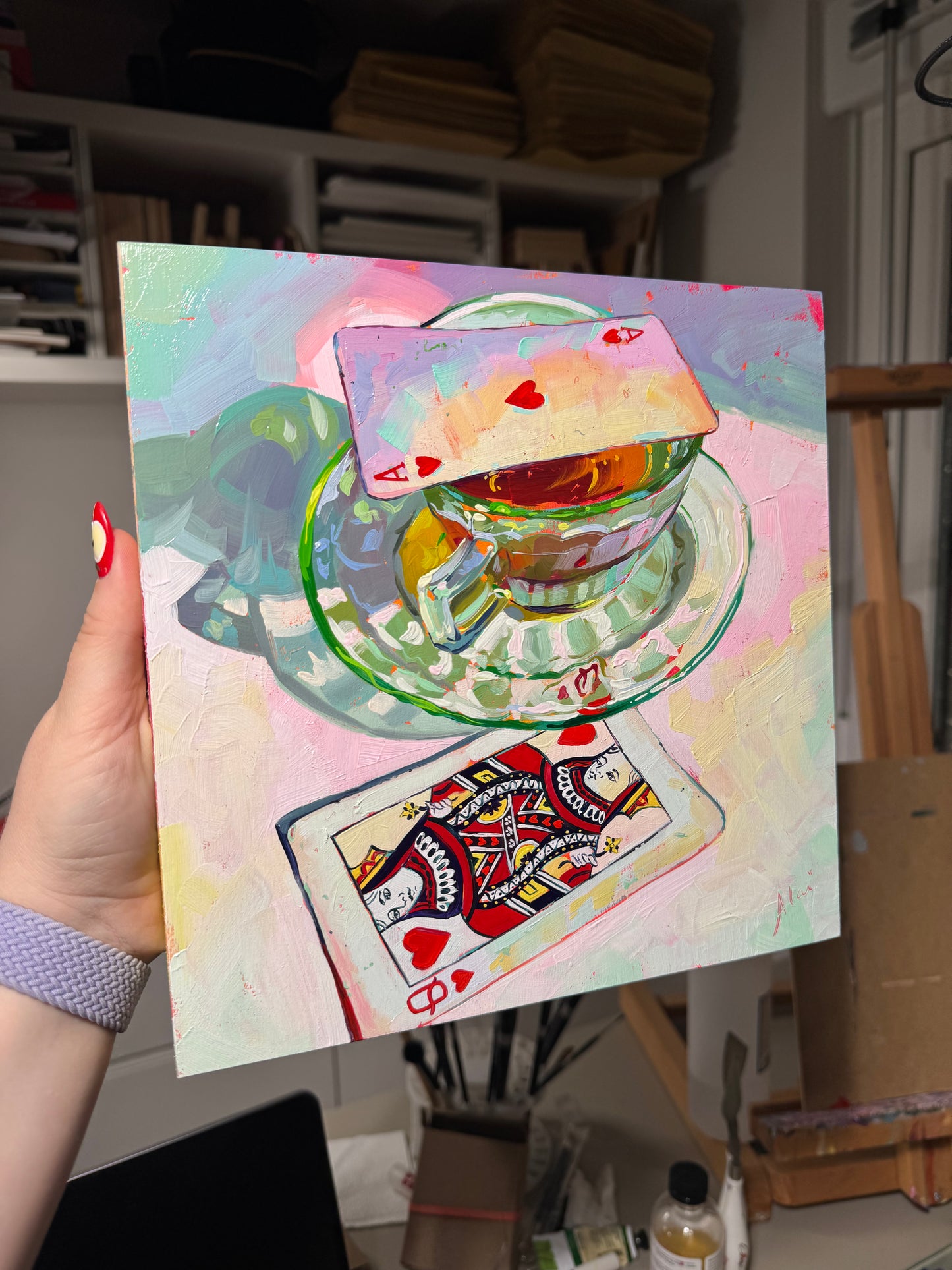 Tea and cards - Original Oil Painting