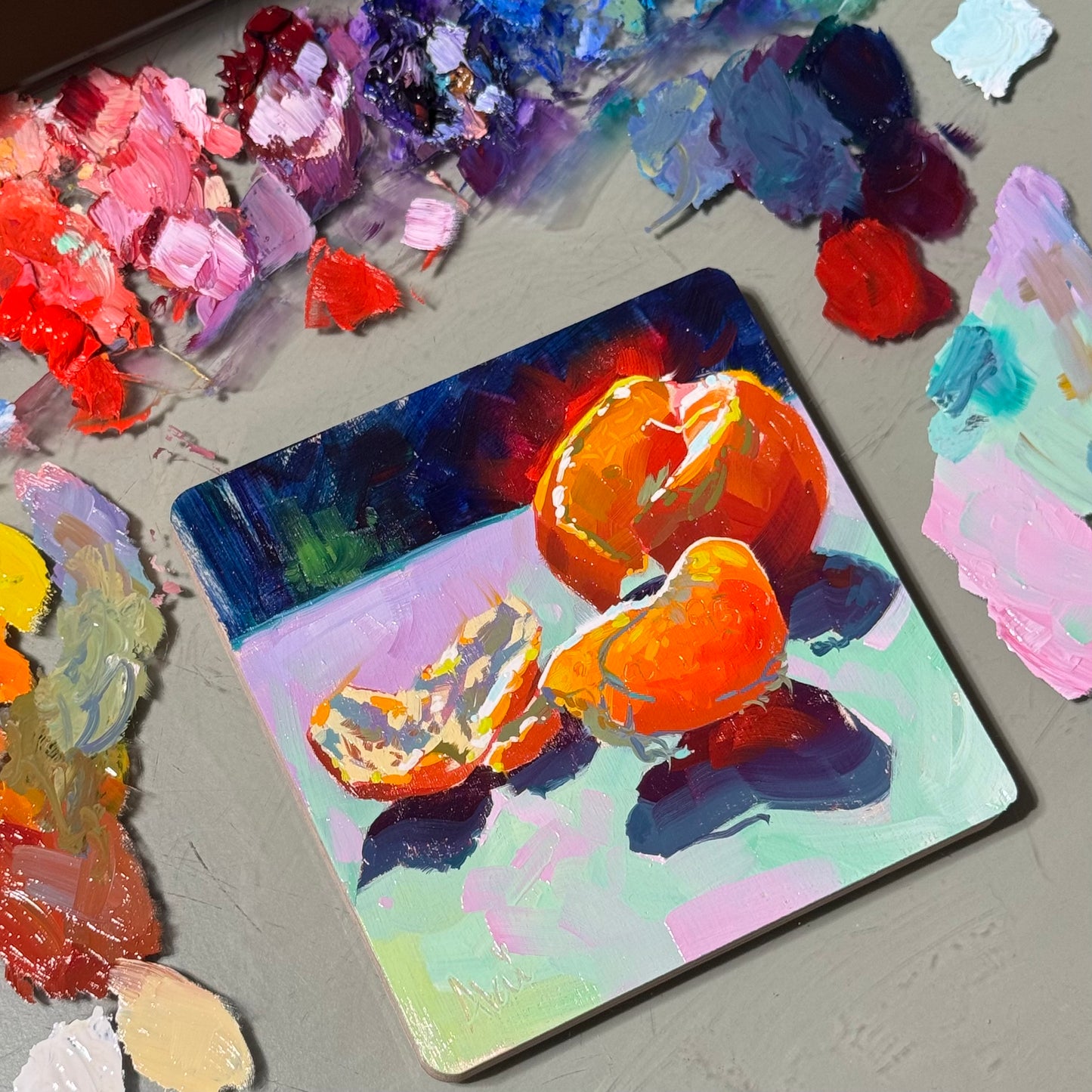 Glowing Tangerine - Original Oil Painting - Vibrant Citrus Art - 5x5 inches