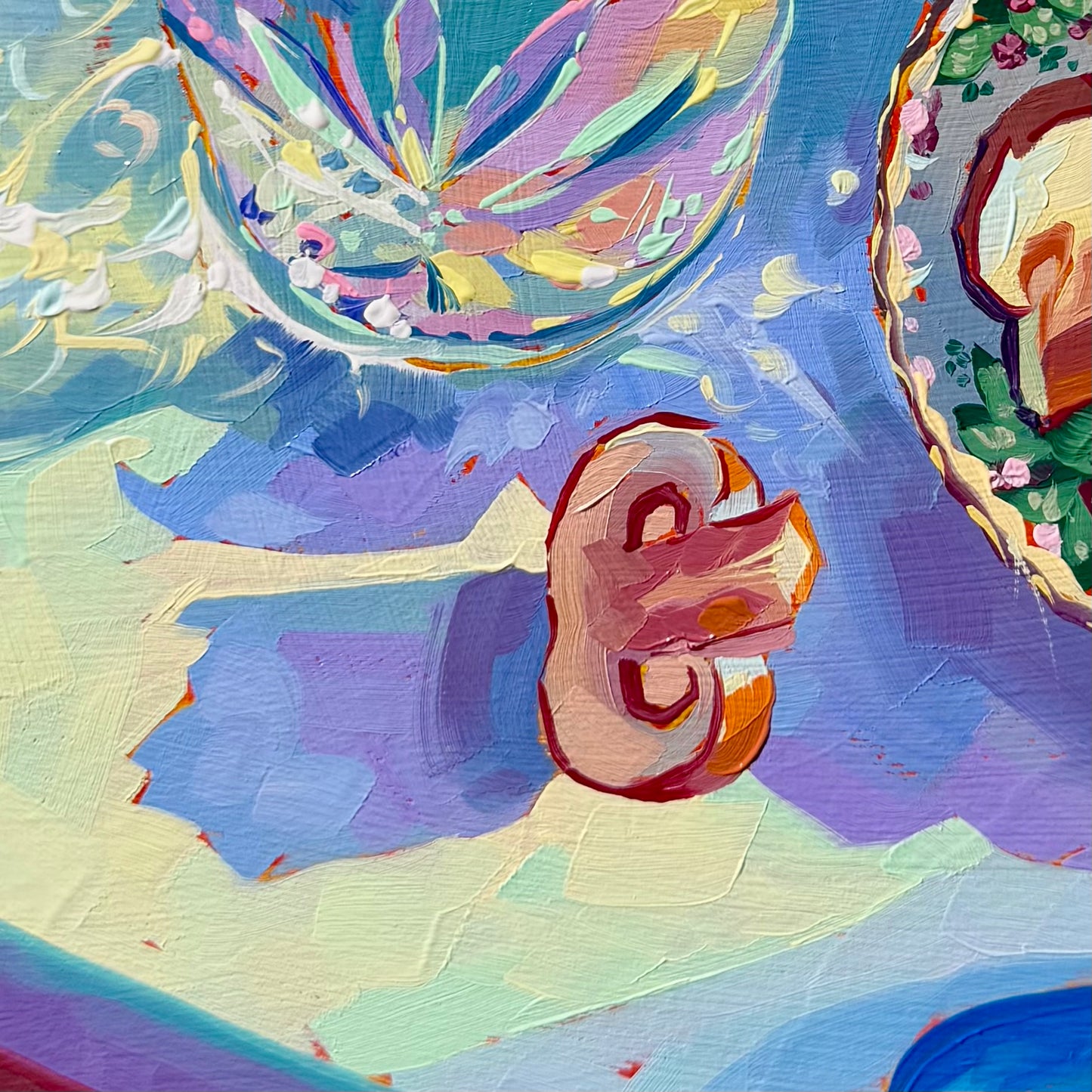 Hongos y vidrio en el alféizar de la ventana - Pintura al óleo original