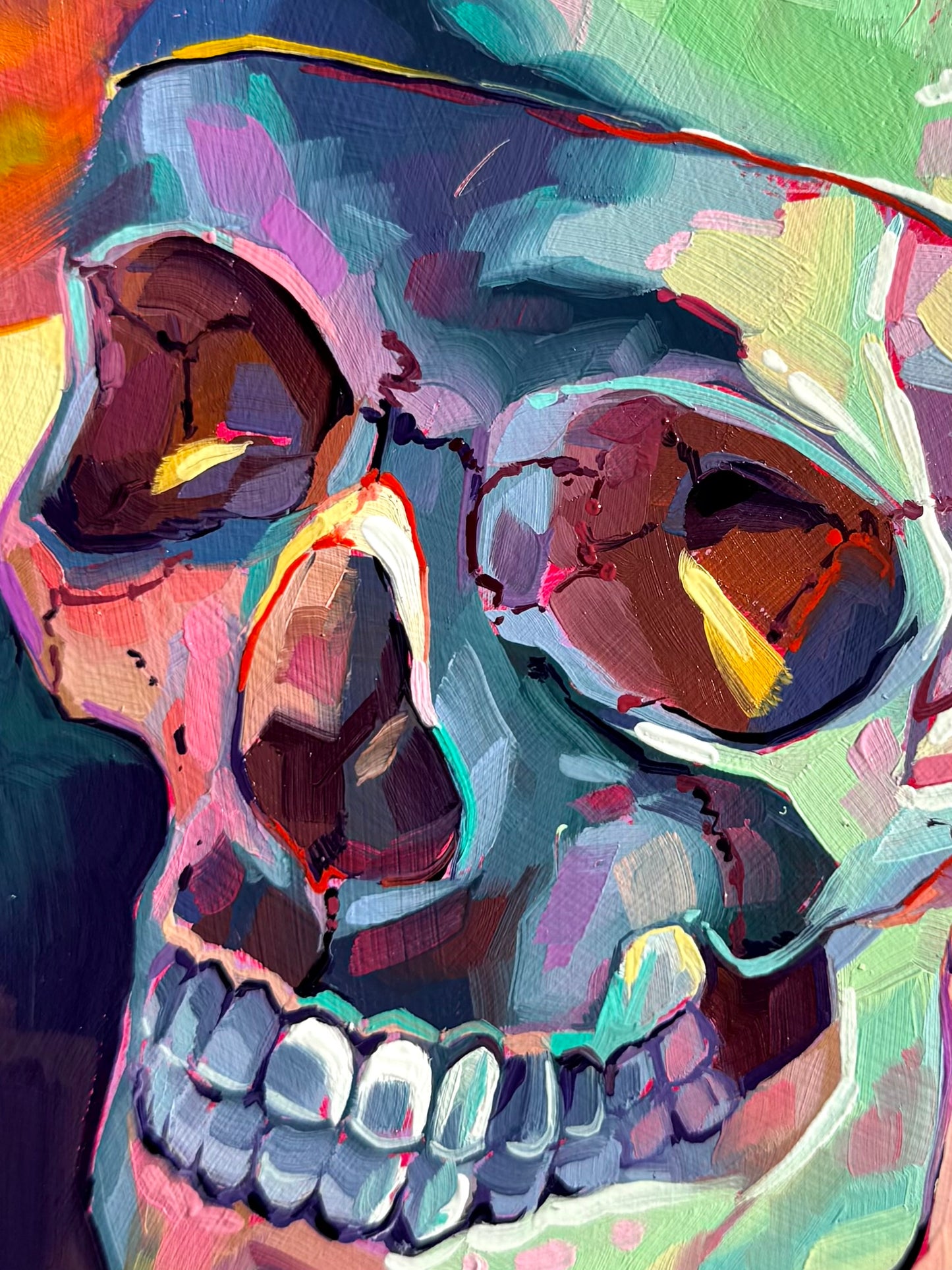 Skull sunbathing - Original Oil Painting