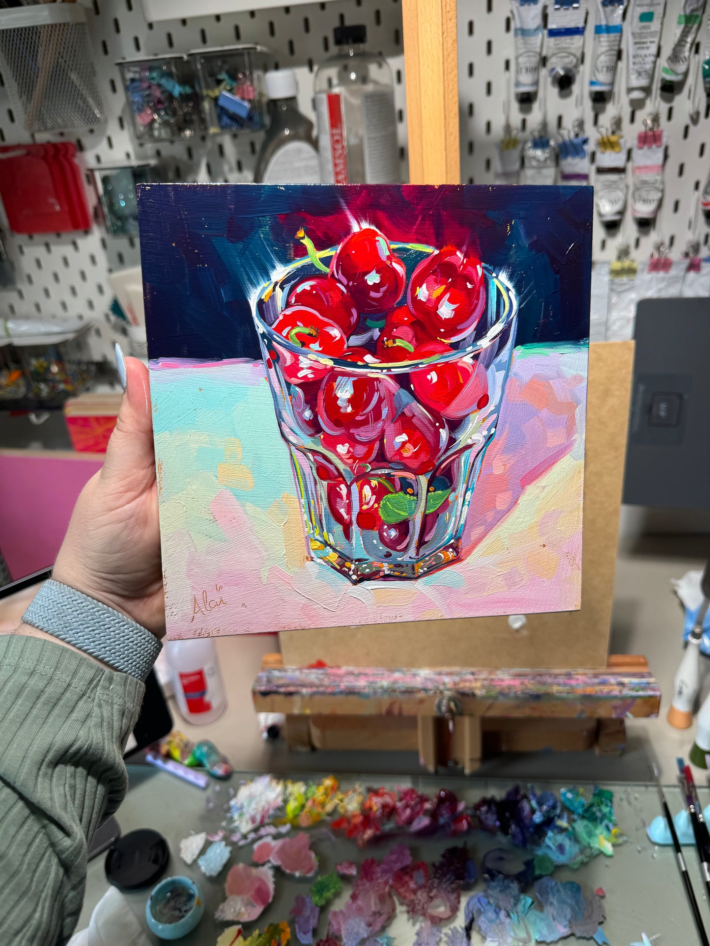 Copa de cereza - Pintura al óleo original