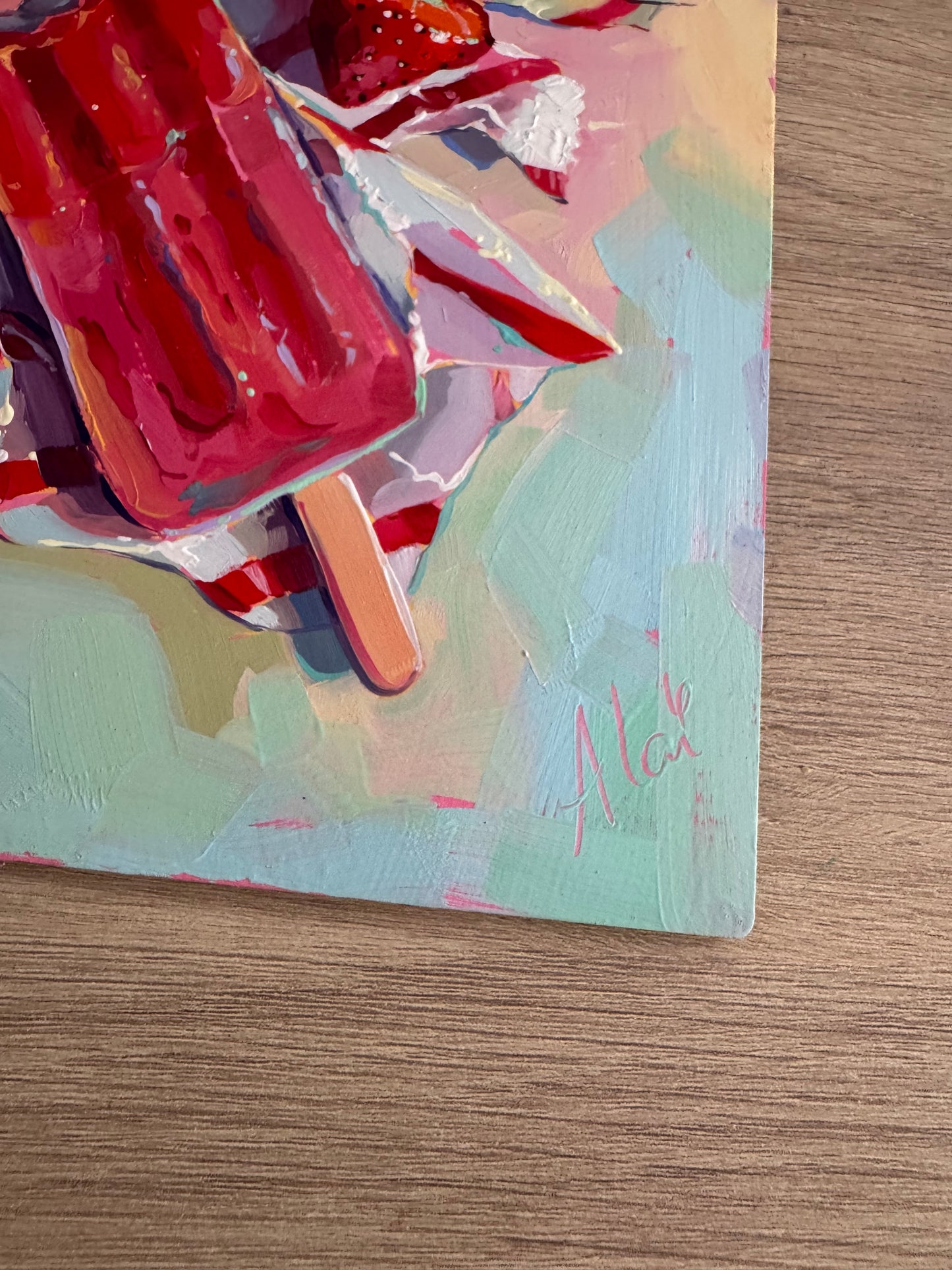 Strawberry ice cream - Original Oil Painting