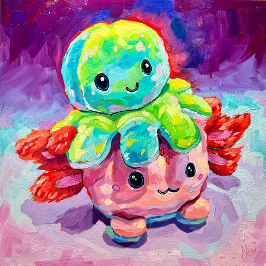 Amigos del agua - Pintura al óleo original