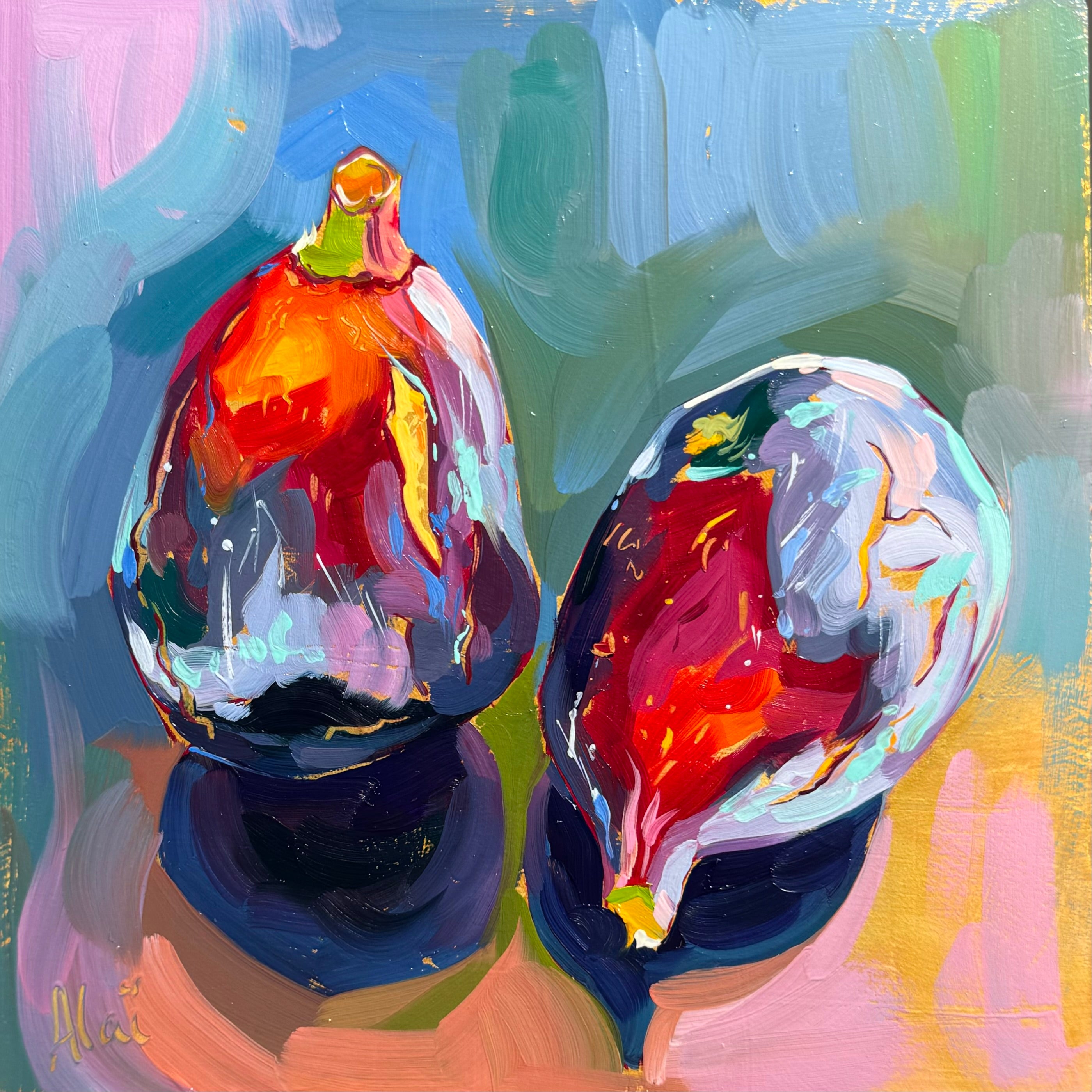 Fig Couple Oil Painting | Purple Fruit Still Life | Alai Ganuza
