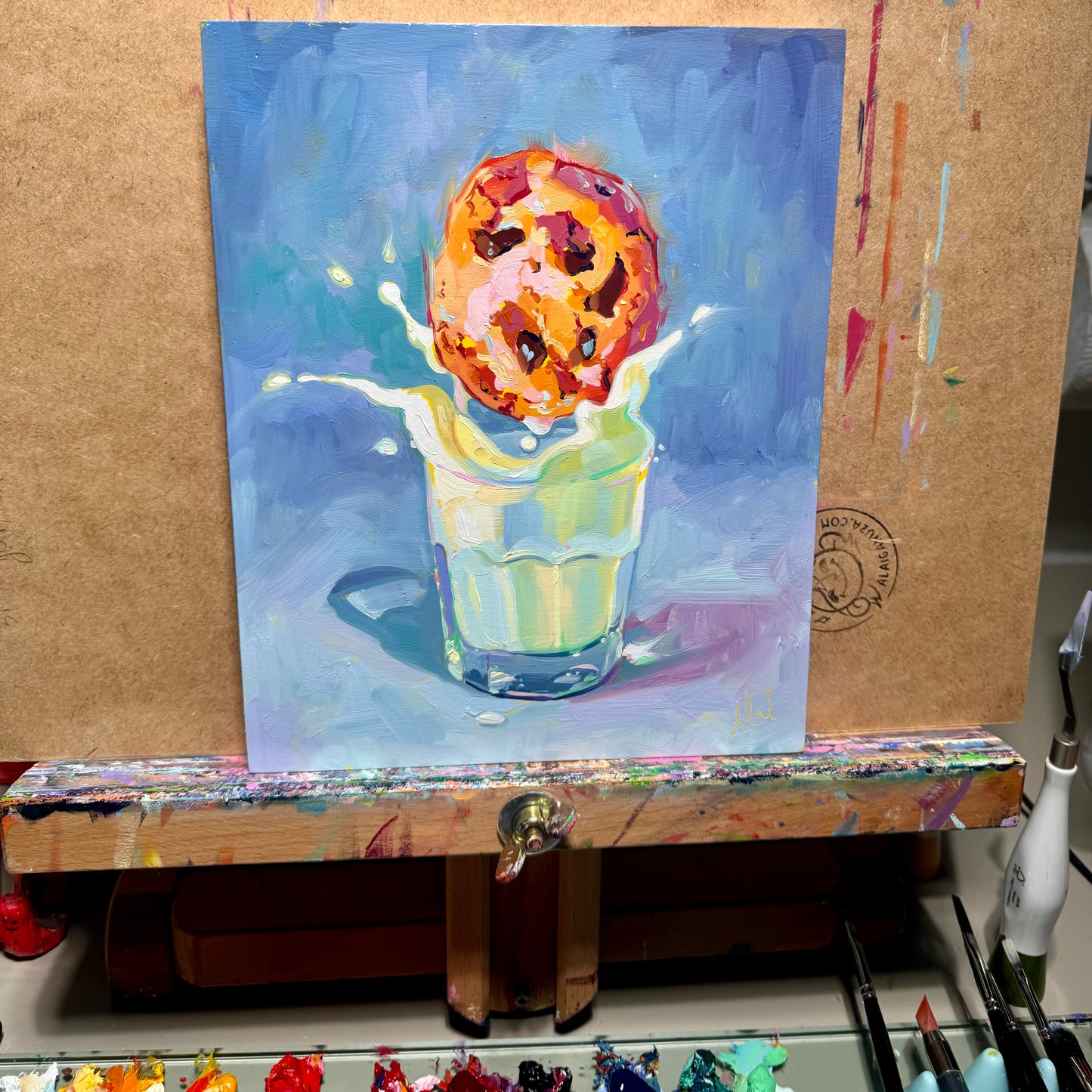 Milk and Cookie - Original Oil Painting - Dynamic Food Art - 8x10 inches