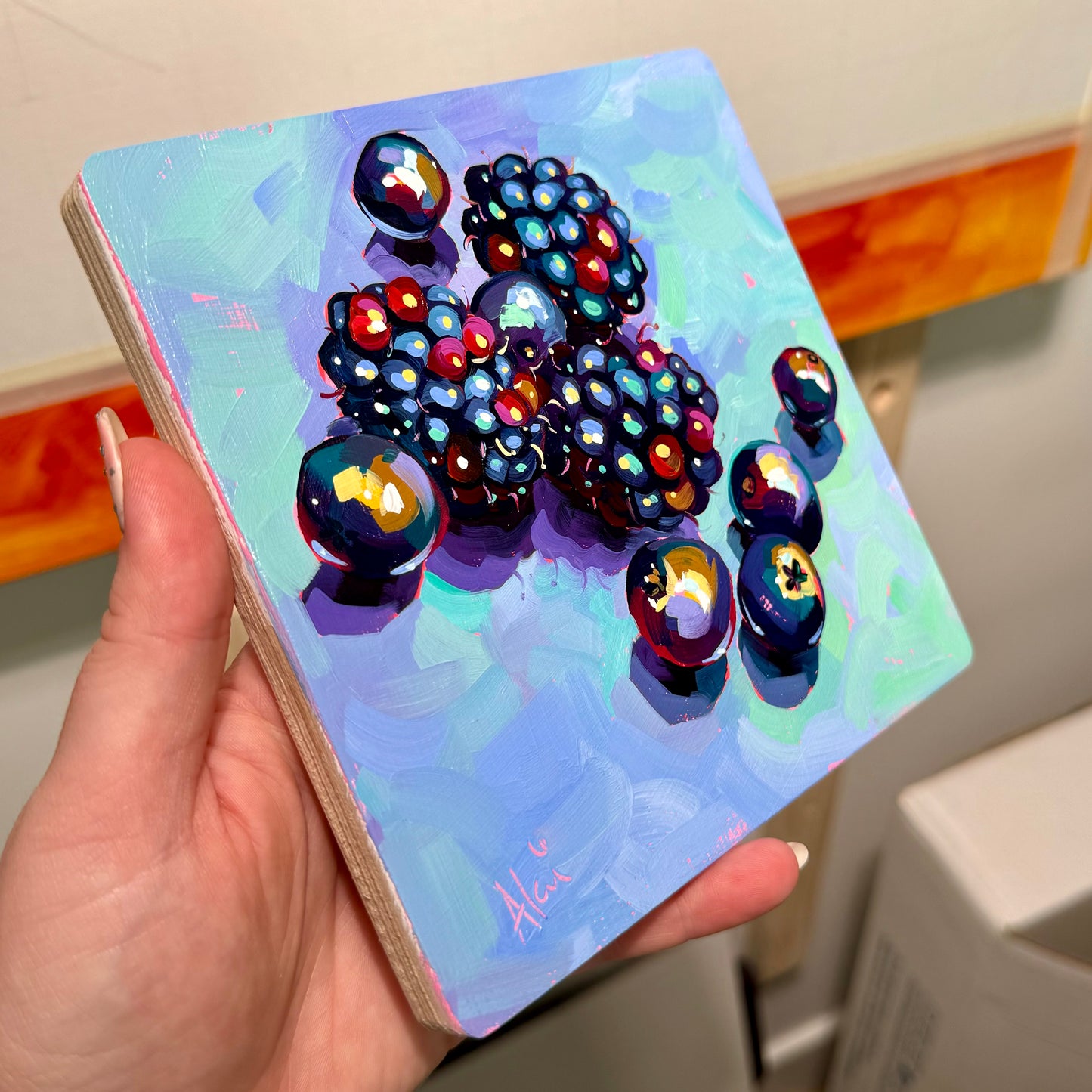 Black Berries - Original Oil Painting - Fresh Fruit Art - 6x6 inches