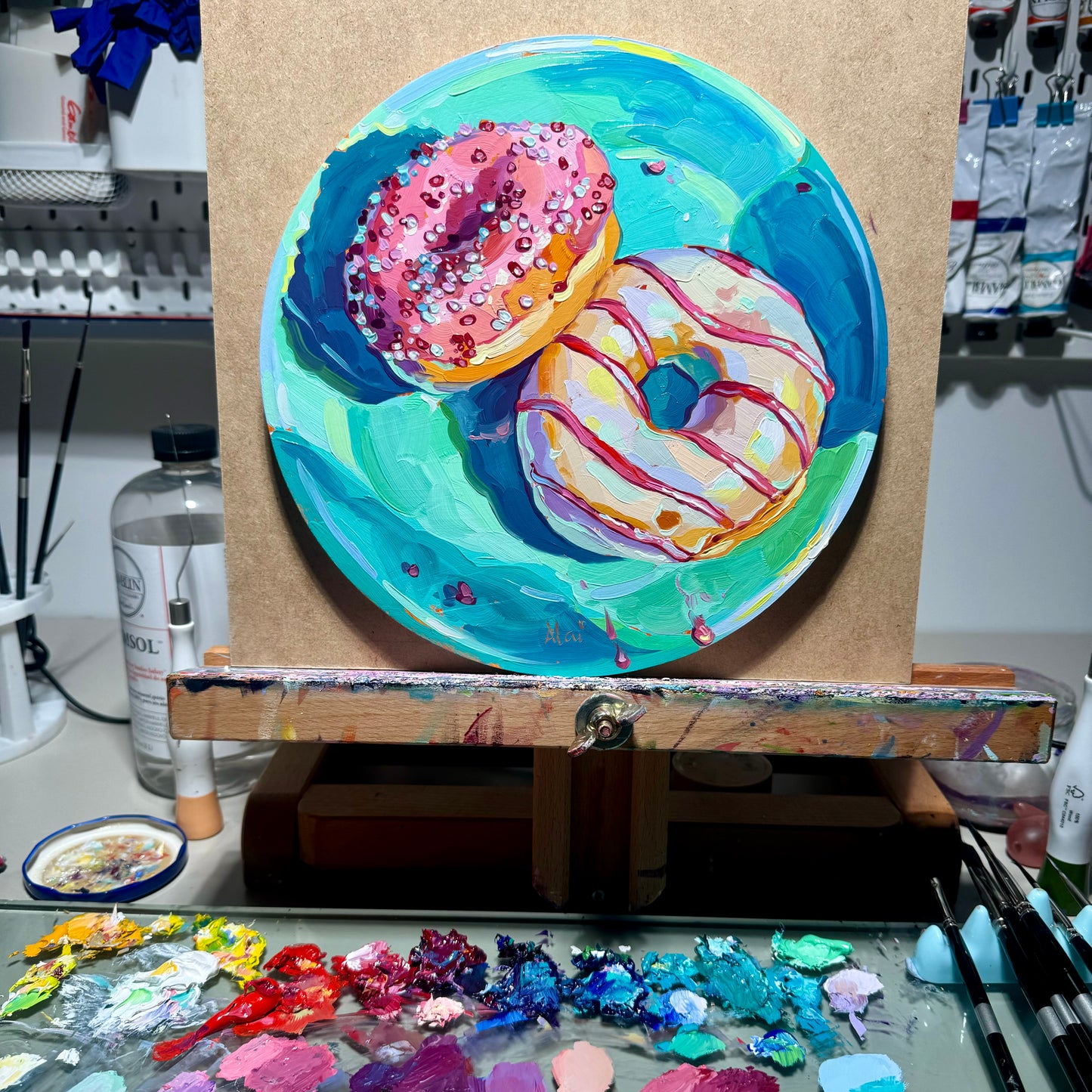 Plato de donas - Pintura al óleo original