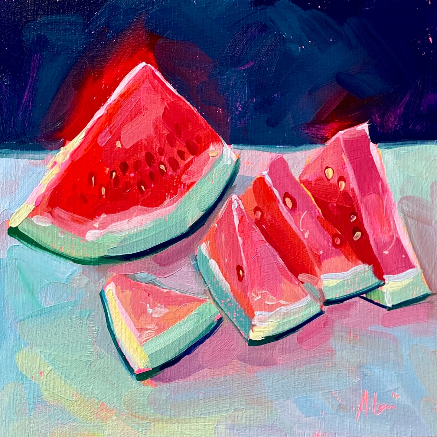 Neon watermelons - Original Oil Painting