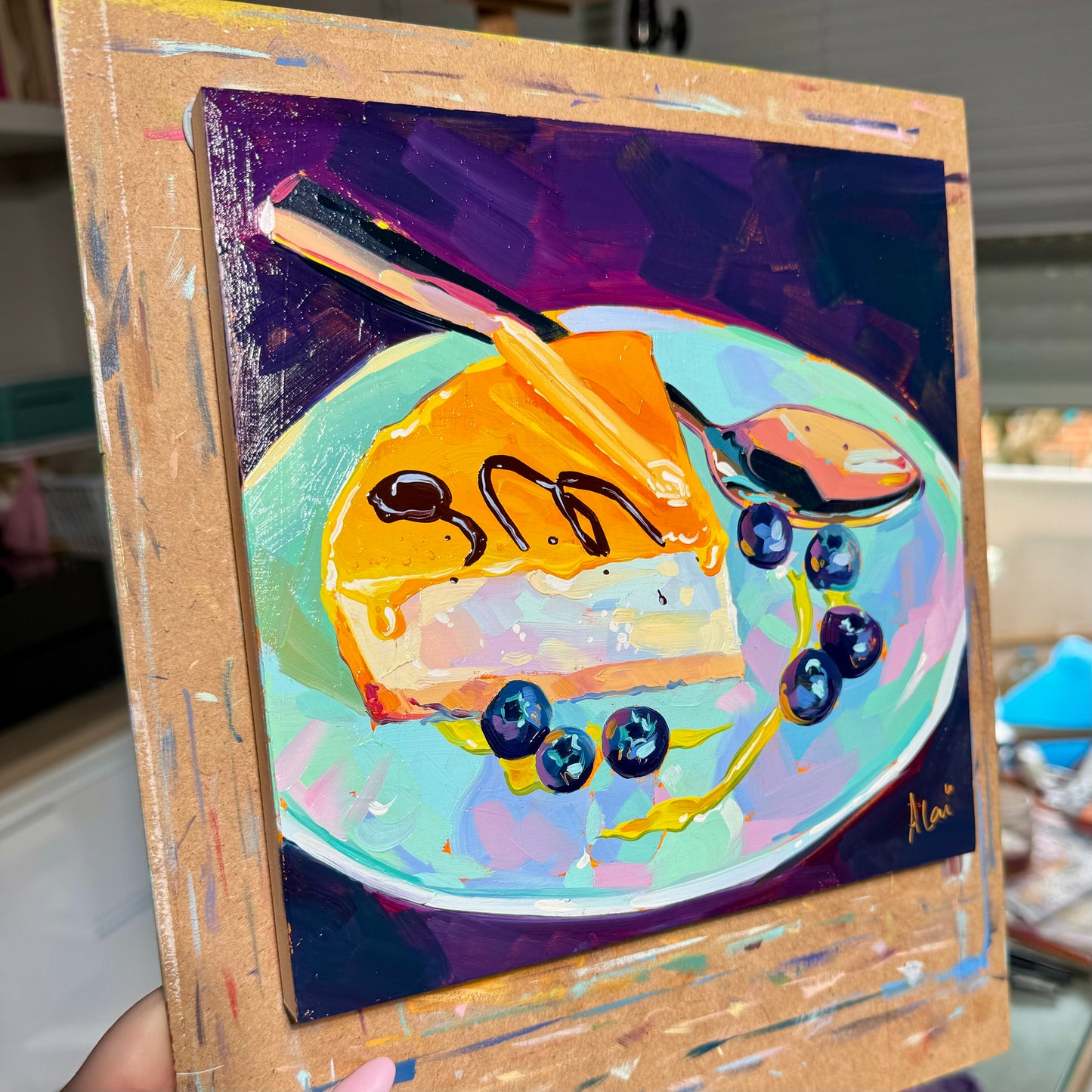 Mousse de limón y arándanos - Pintura al óleo original