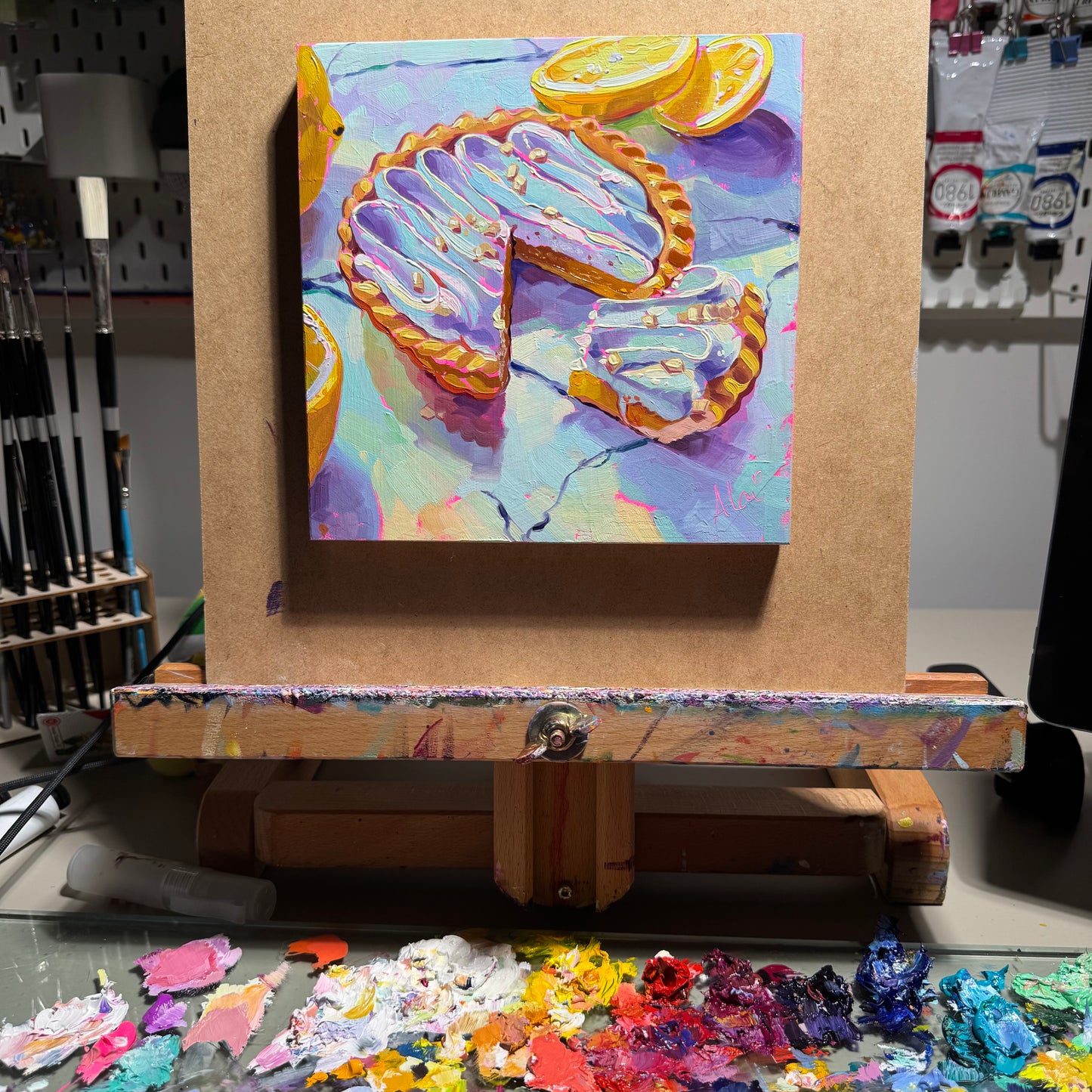 Lemon Tart - Original Still Life Oil Painting - Colorful Kitchen Wall Art