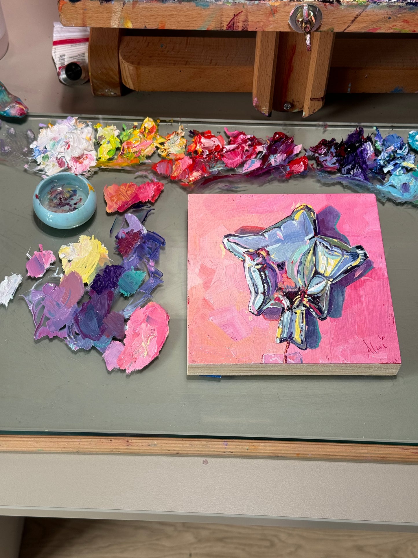 Star Mylar Balloon - Original Oil Painting - Celebration Art - 6x6 inches