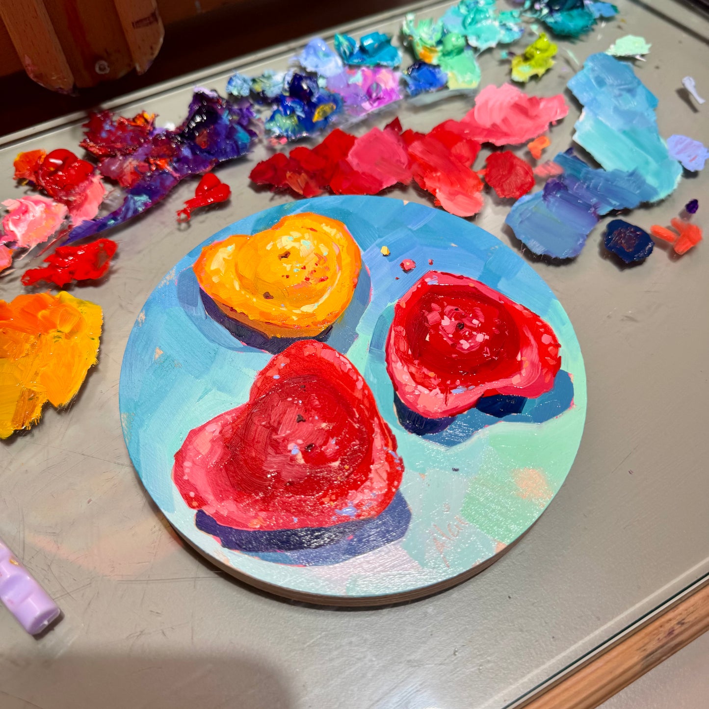 Heart Madeleines - Original Oil Painting - Round Pastry Art - 15 cm (approx. 6 inches)