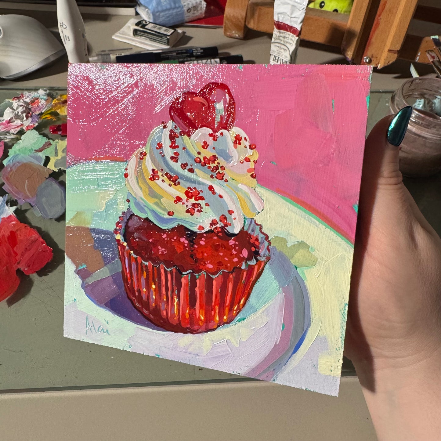 Velvet Muffin - Original Oil Painting - Sweet Kitchen Art - 6x6 inches