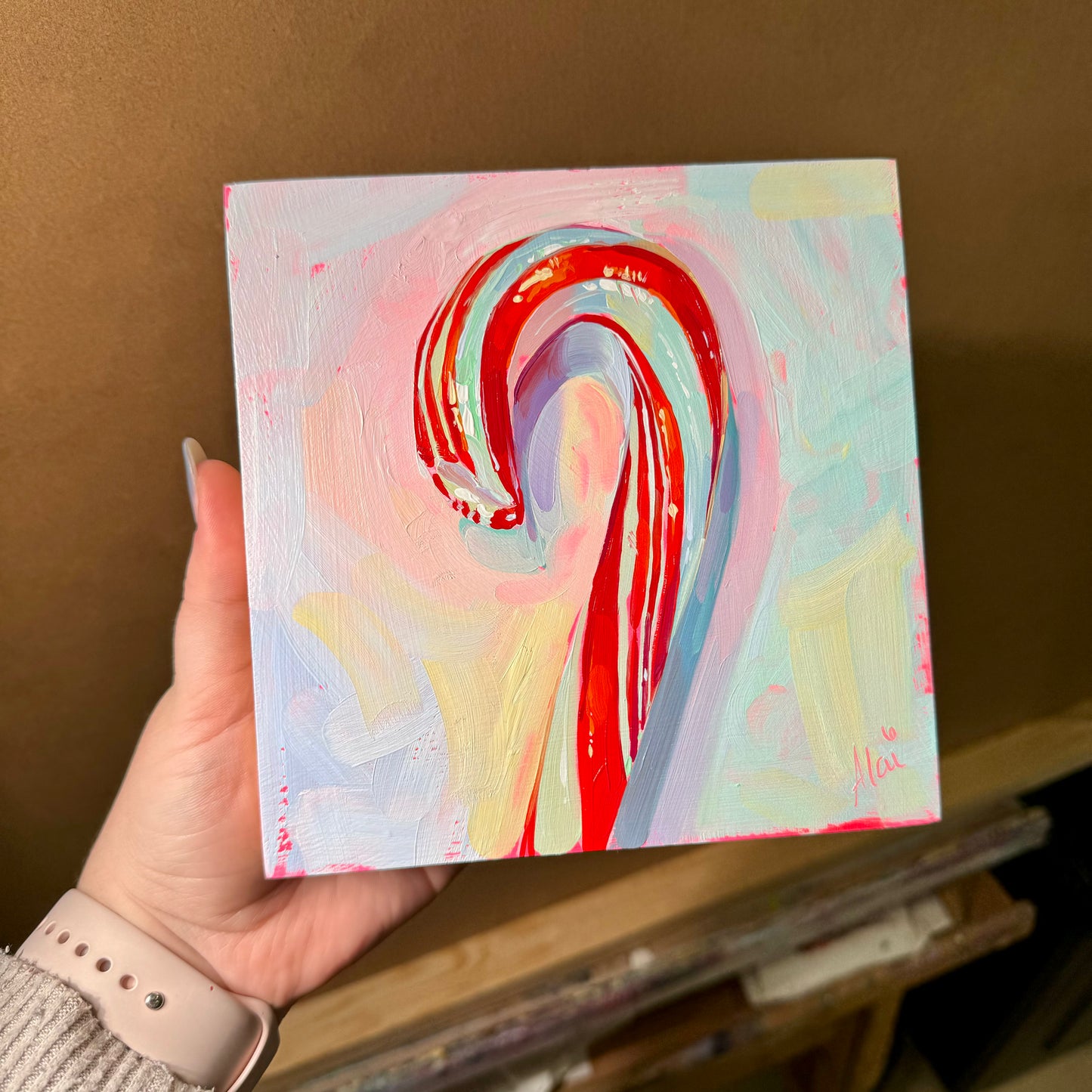 Bastón de caramelo de neón - Pintura al óleo original