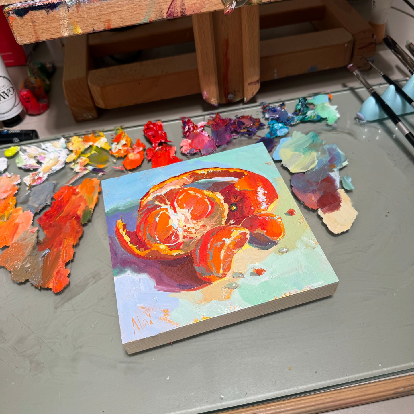 Tangerine - Original Oil Painting - Citrus Still Life - 6x6 inches