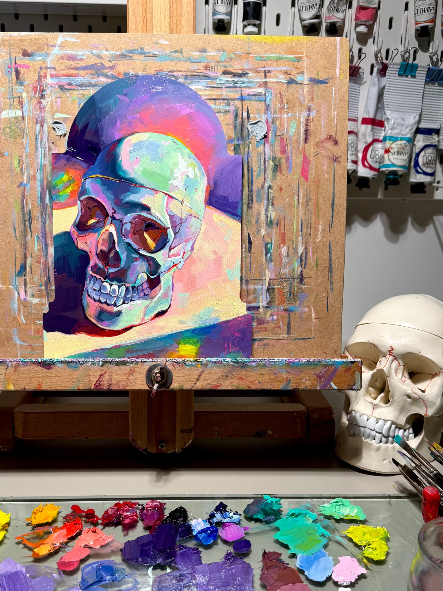 Skull sunbathing - Original Oil Painting
