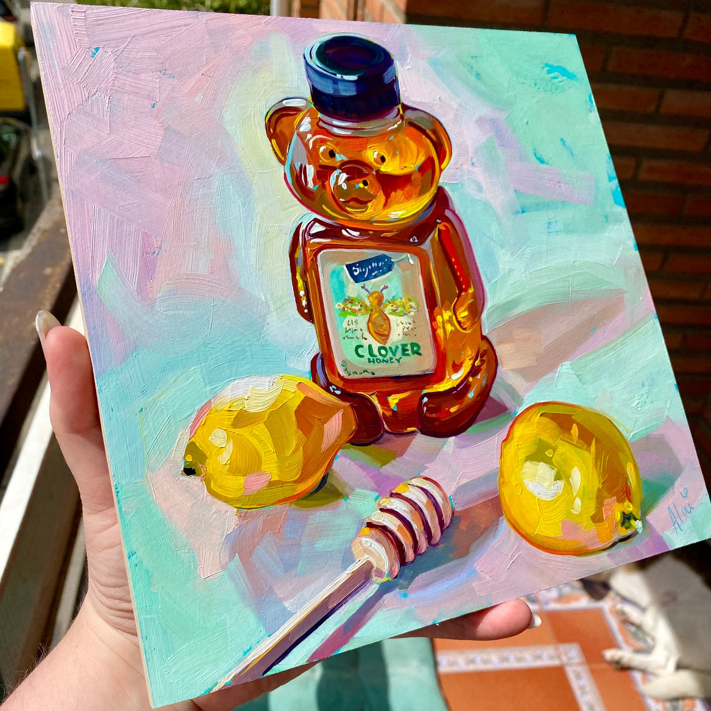 Honey and Lemons - Original Oil Painting - Kitchen Still Life - 9 inches