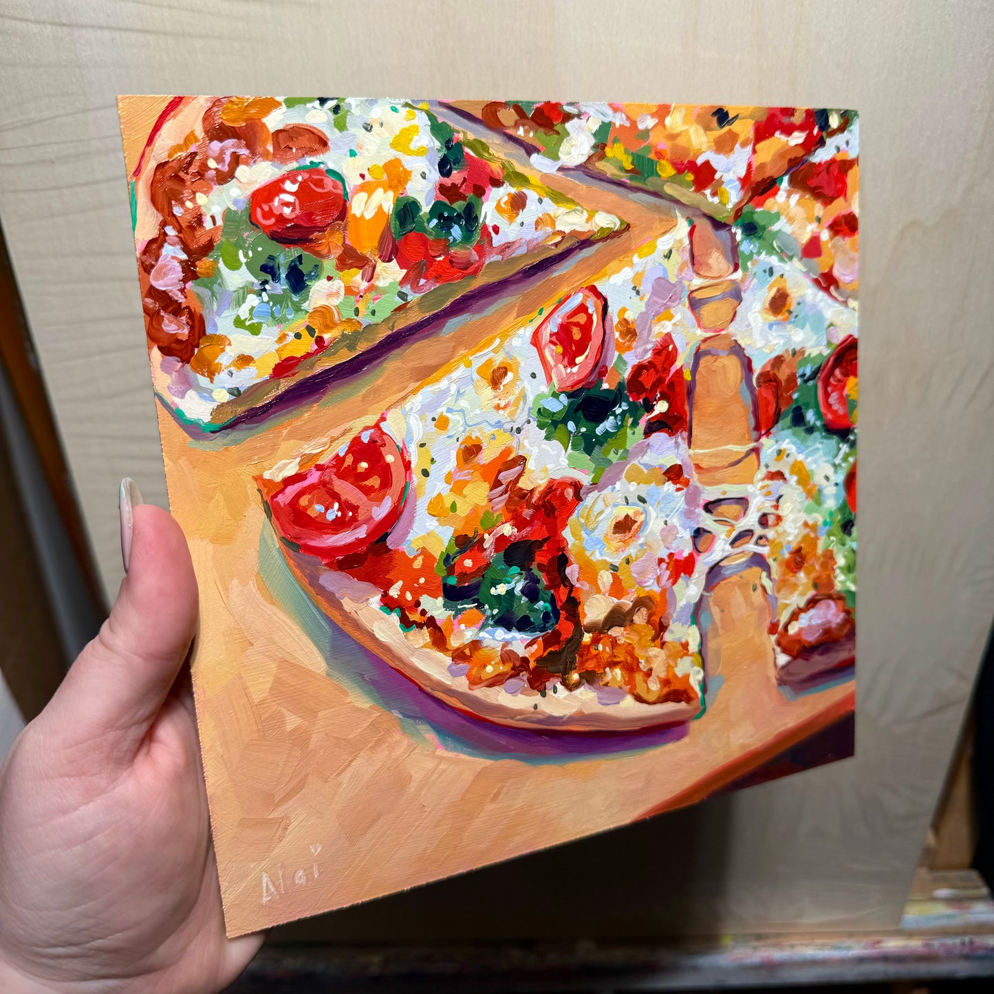 Pizza congelada - Pintura al óleo original