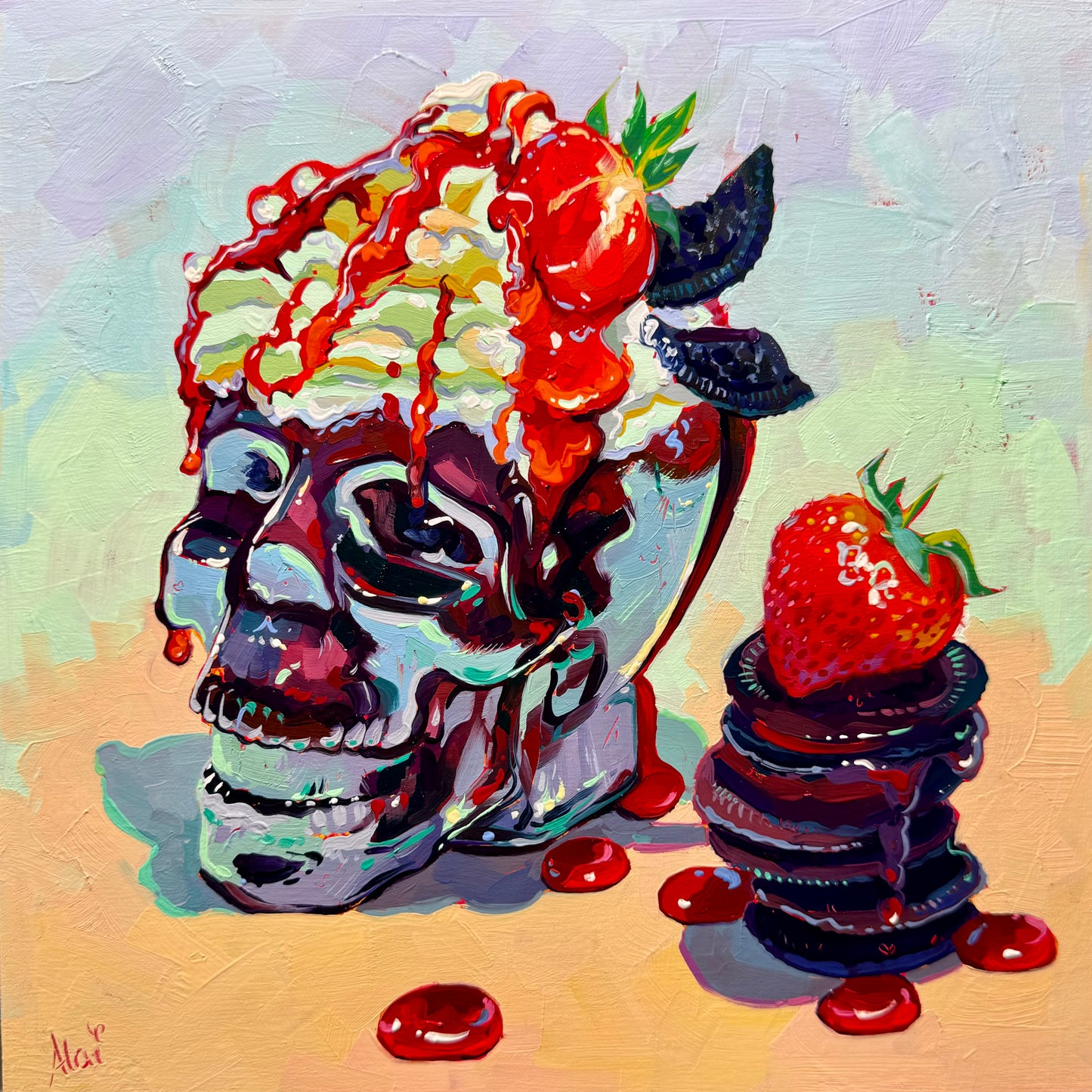Postre dulce - Pintura al óleo original