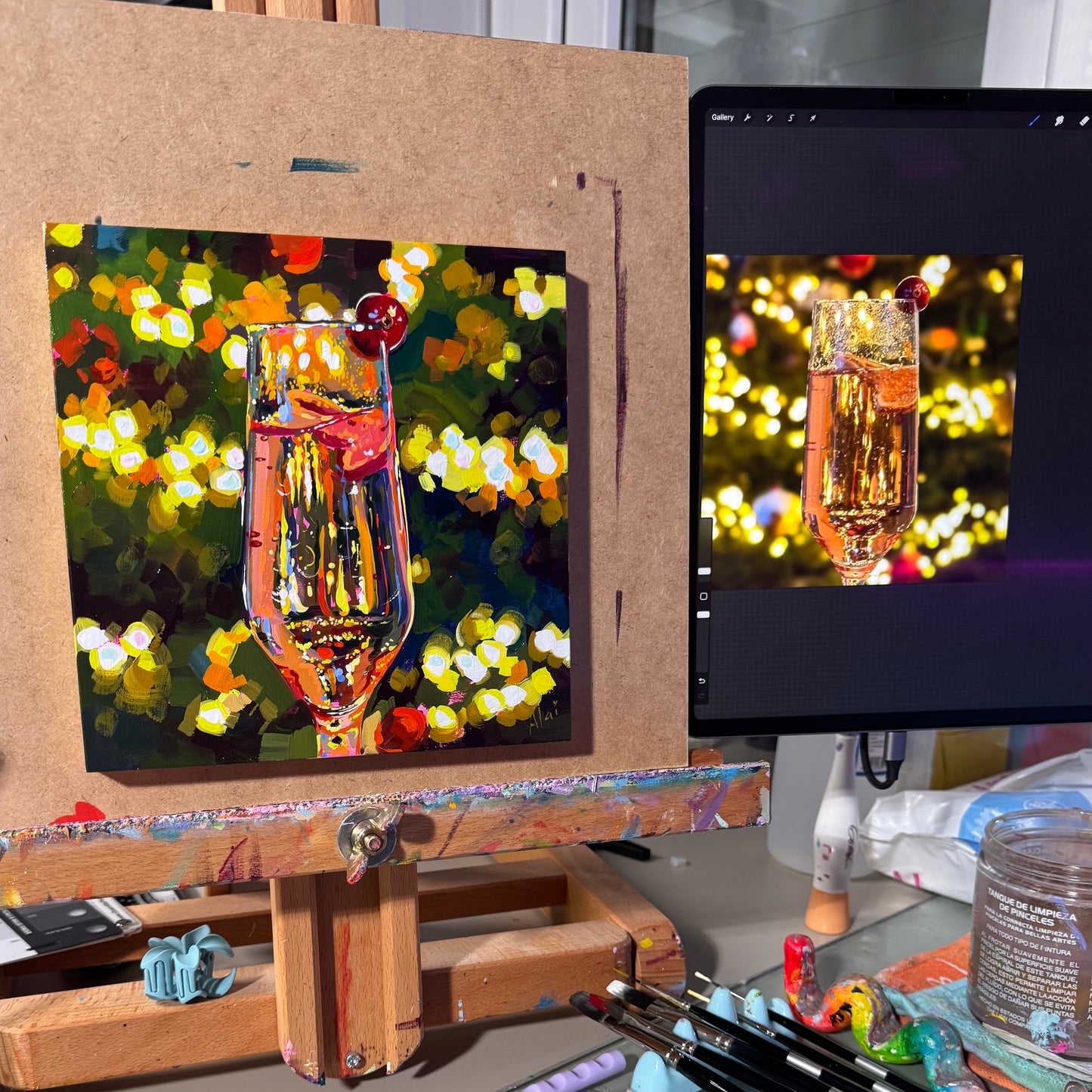 Champagne - Original Oil Painting - Festive Wall Art - 8x8 inches