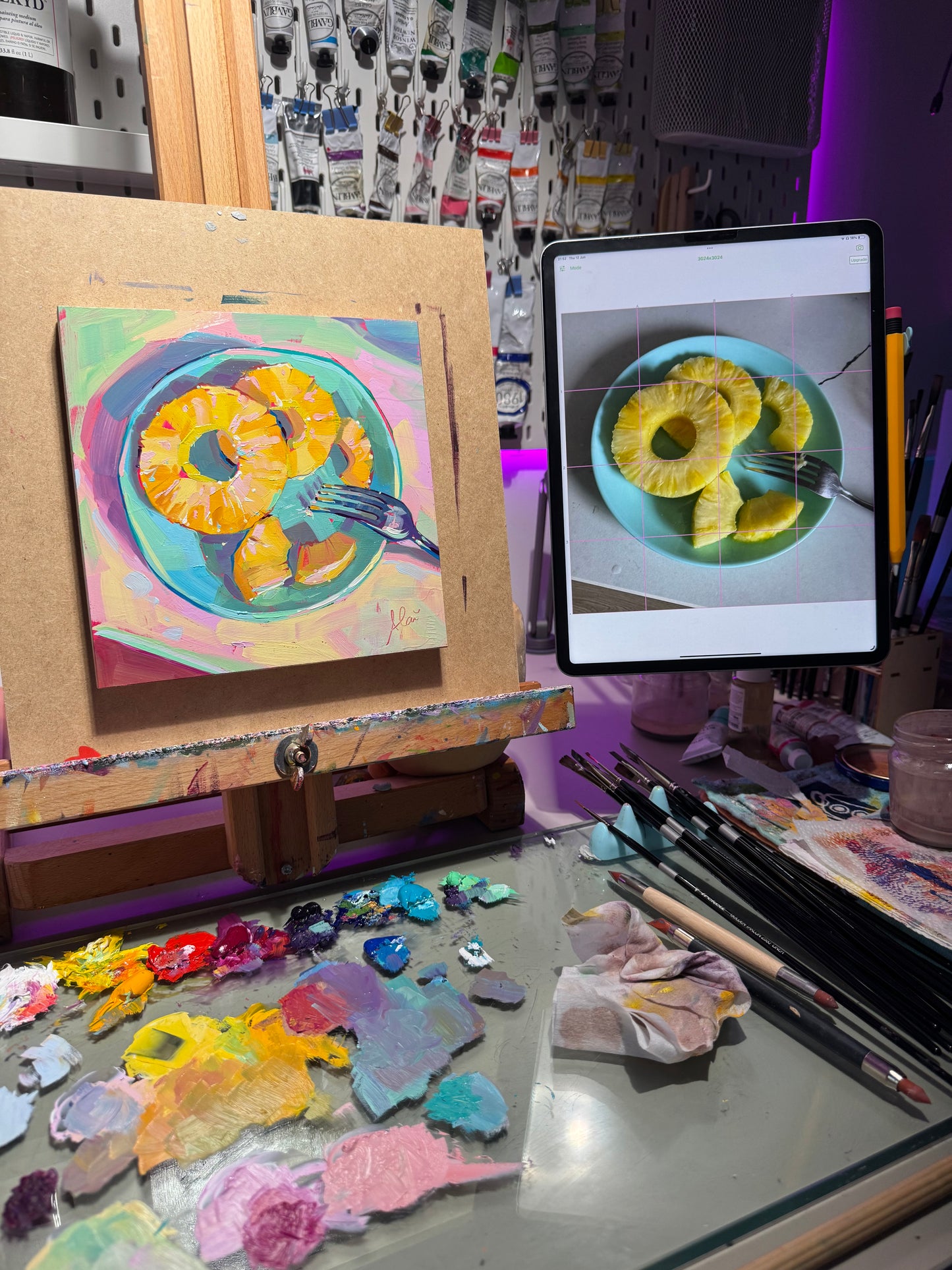 Rodajas de piña - Pintura al óleo original