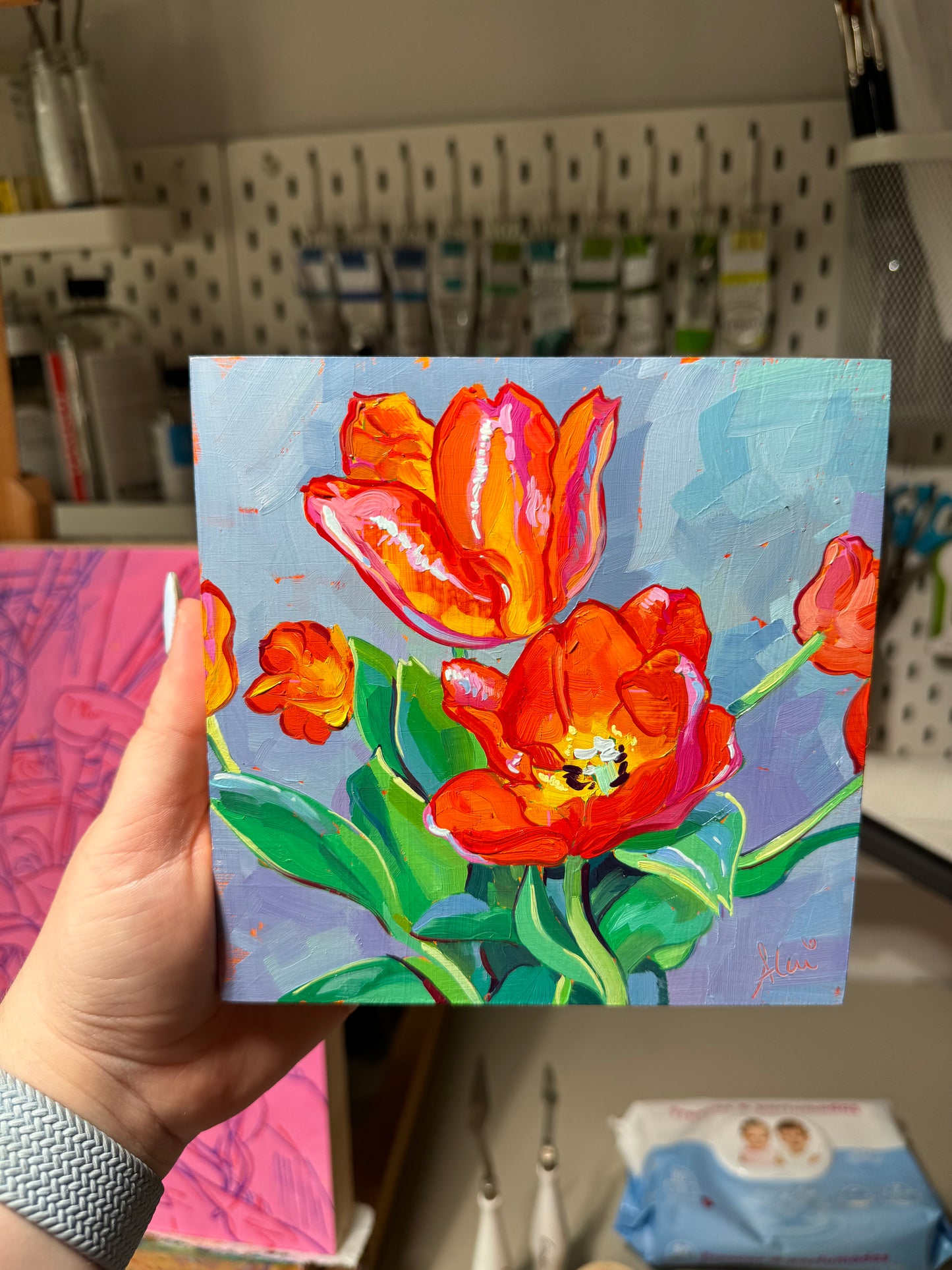 Tulips - Original Oil Painting - Vibrant Floral Art - 6x6 inches