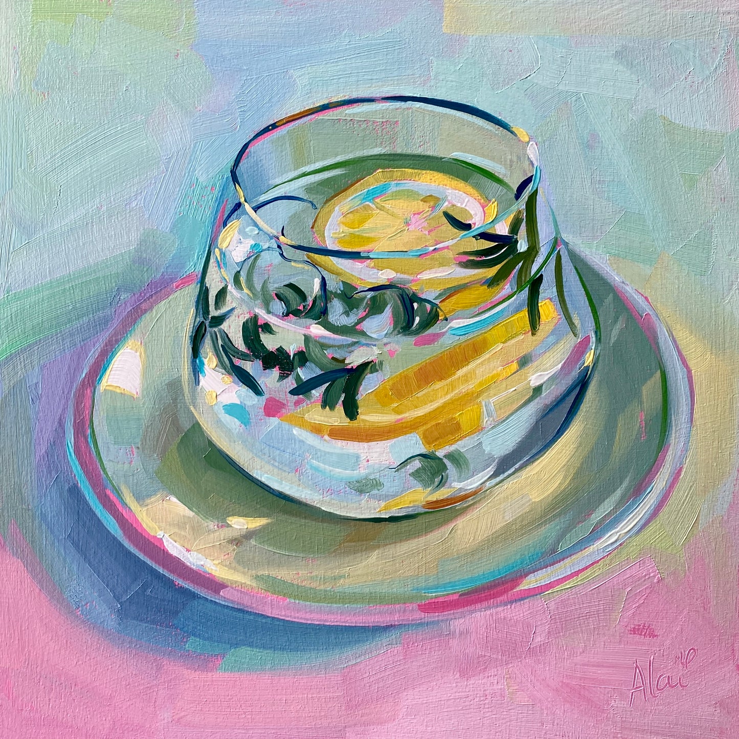 Lemon and rosemary tea - Original Oil Painting