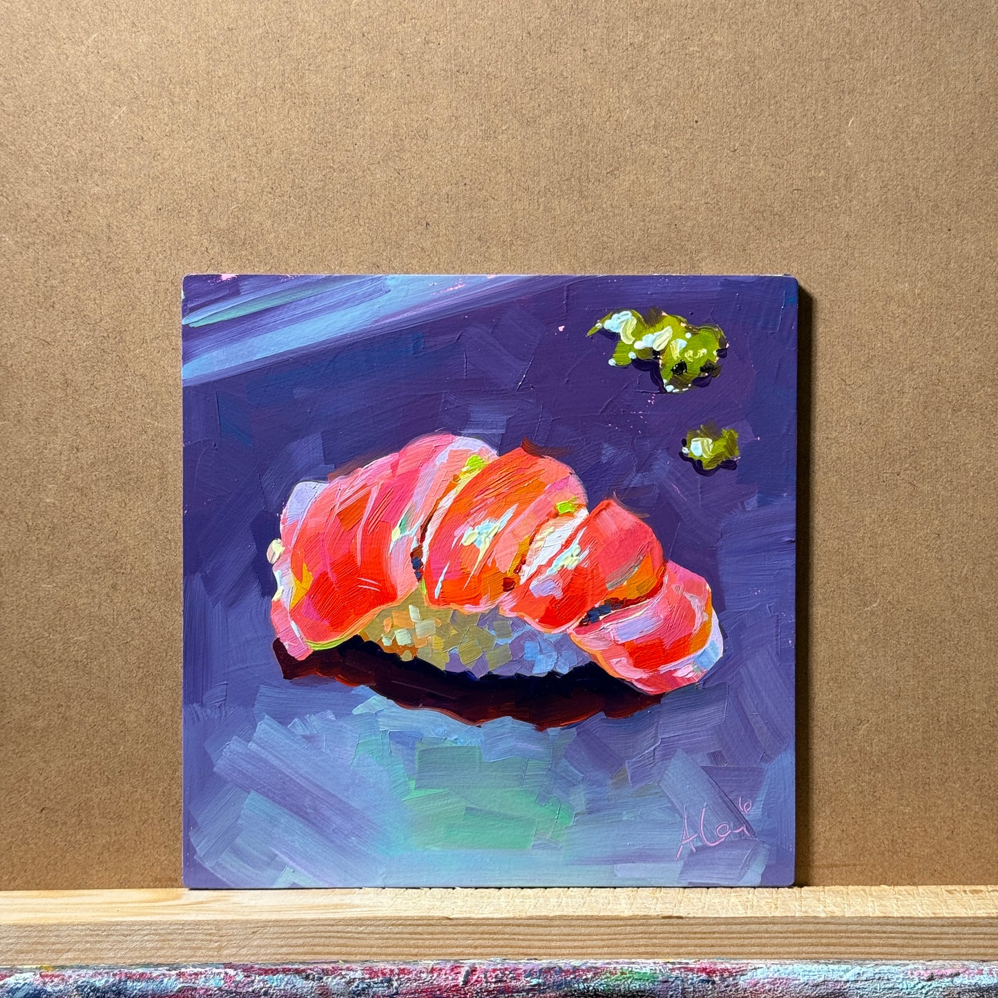 Salmon Nigiri - Original Oil Painting - Sushi Food Art - 6x6 inches