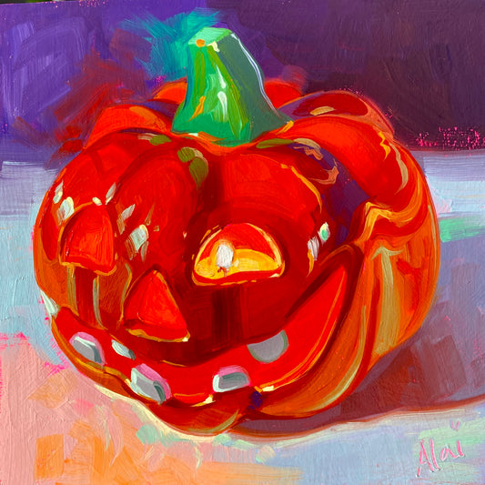Suspicious pumpkin - Original Oil Painting