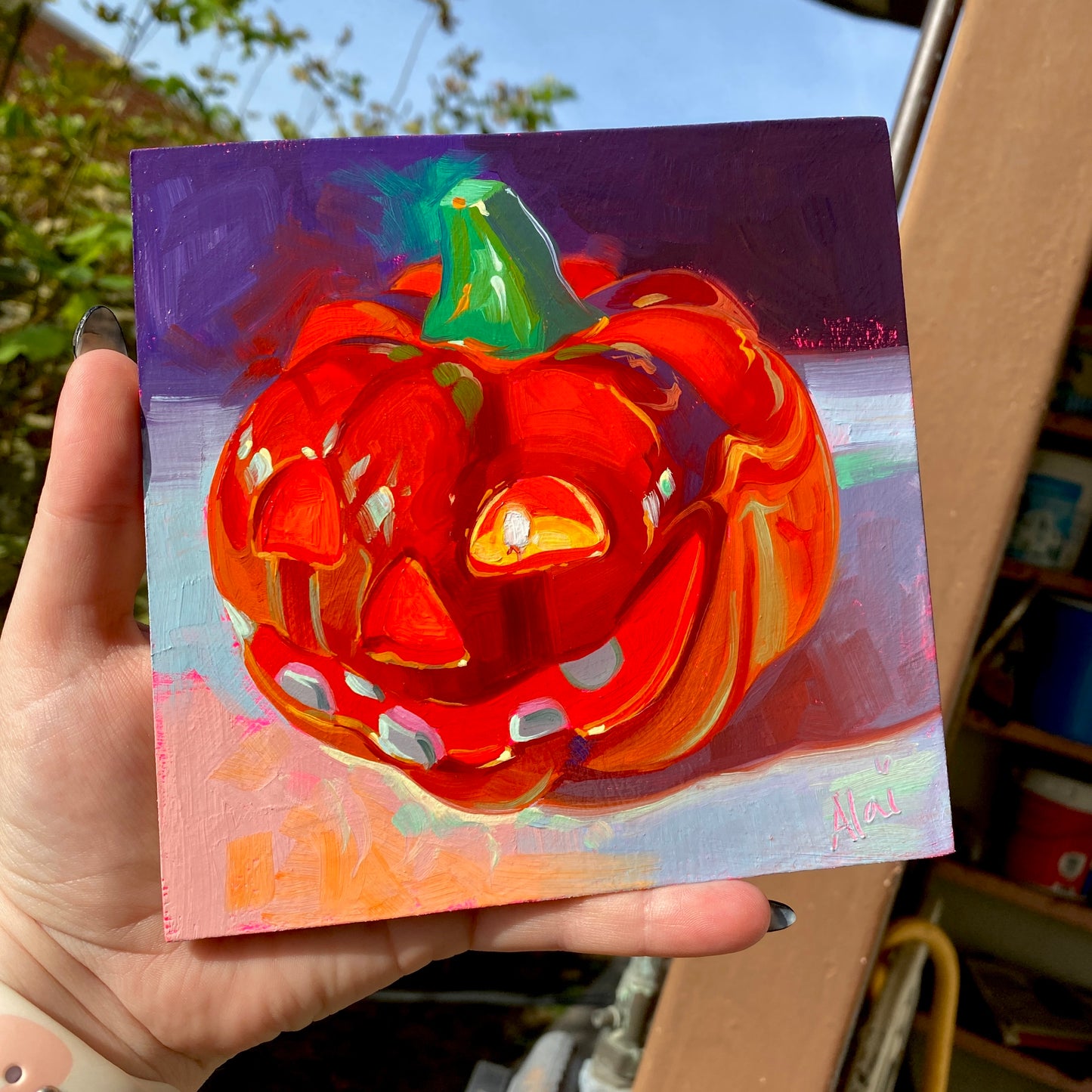 Suspicious pumpkin - Original Oil Painting