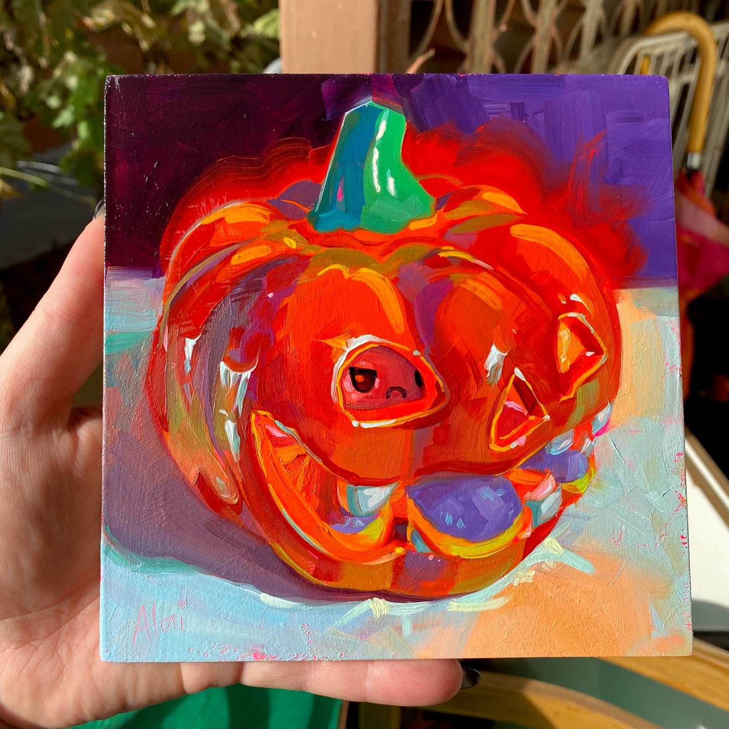 Jack Wins - Original Oil Painting - Pumpkin Plushie Art - 6 inches