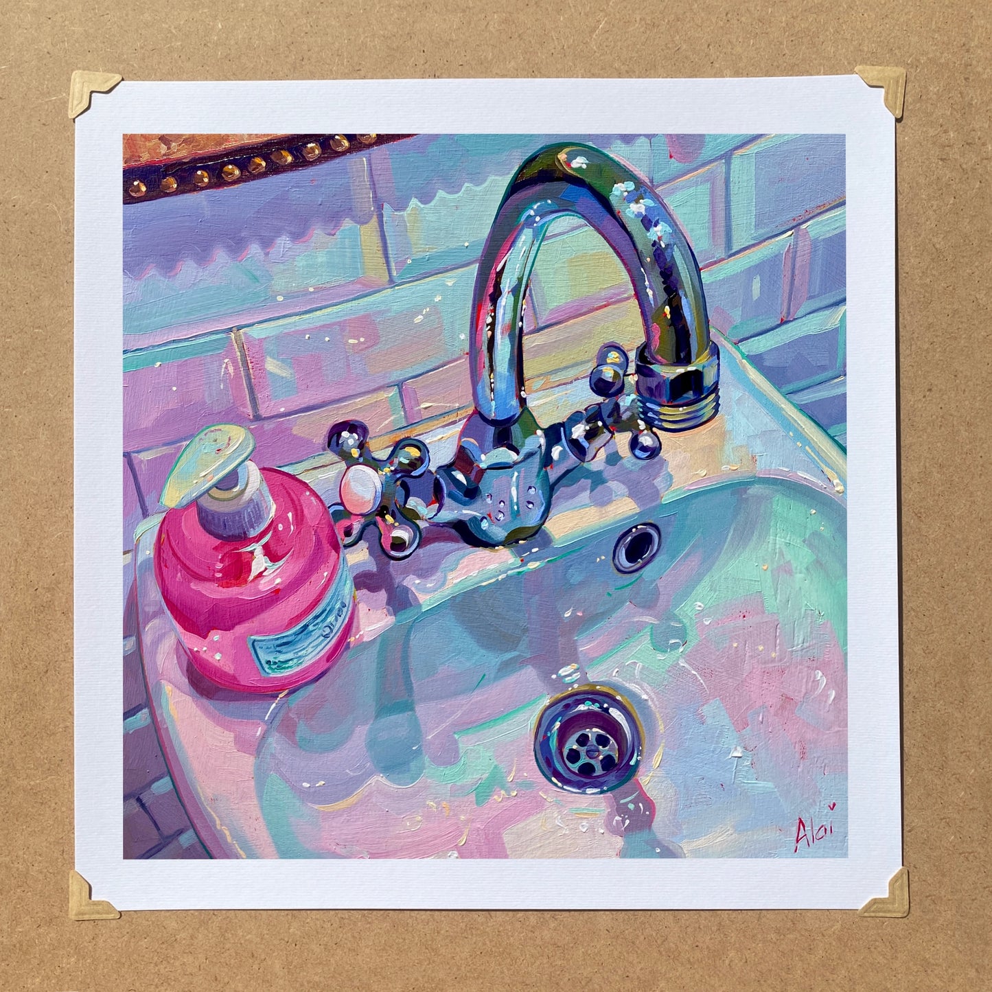 Sink and pink soap - Oil painting Print