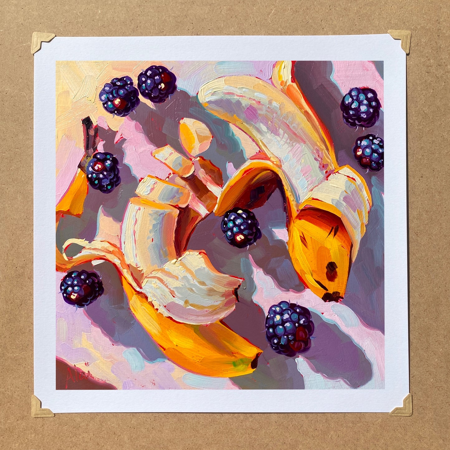 Bananas and blackberries - Oil painting Print