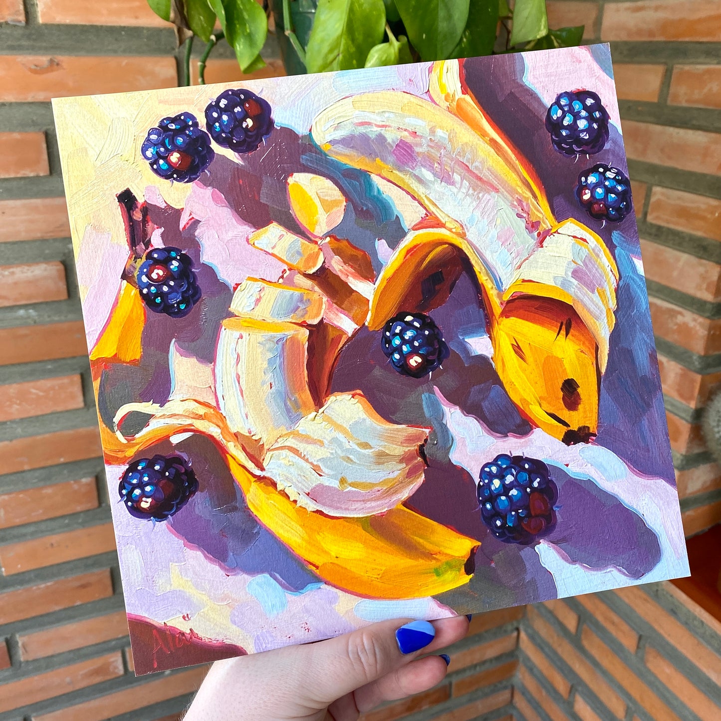 Bananas and blackberries - Oil painting Print