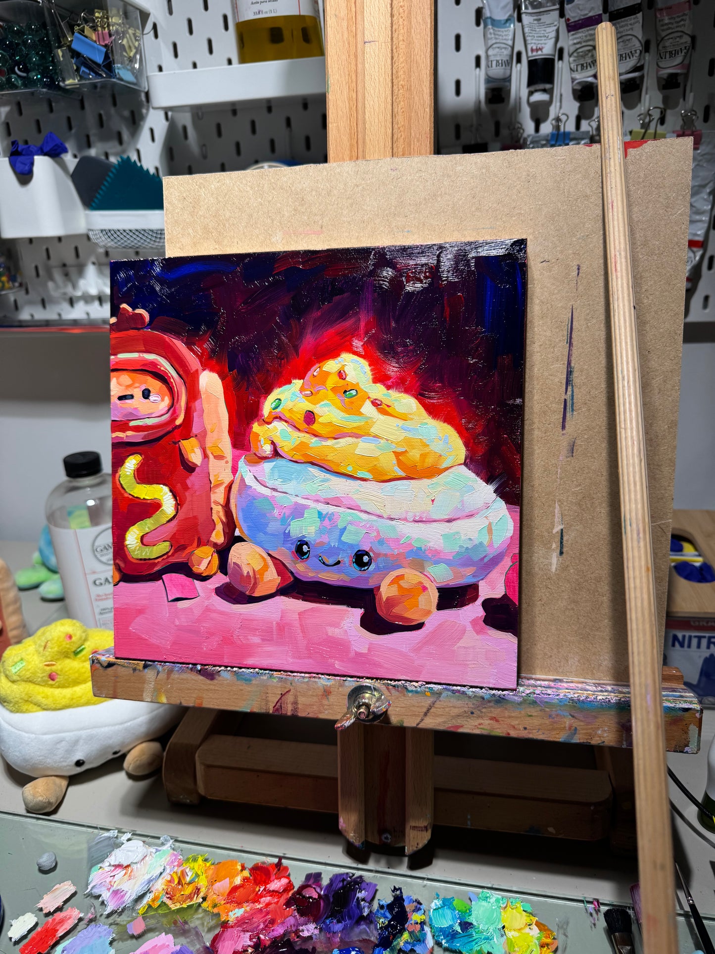 Huevo del diablo con perrito caliente - Pintura al óleo original