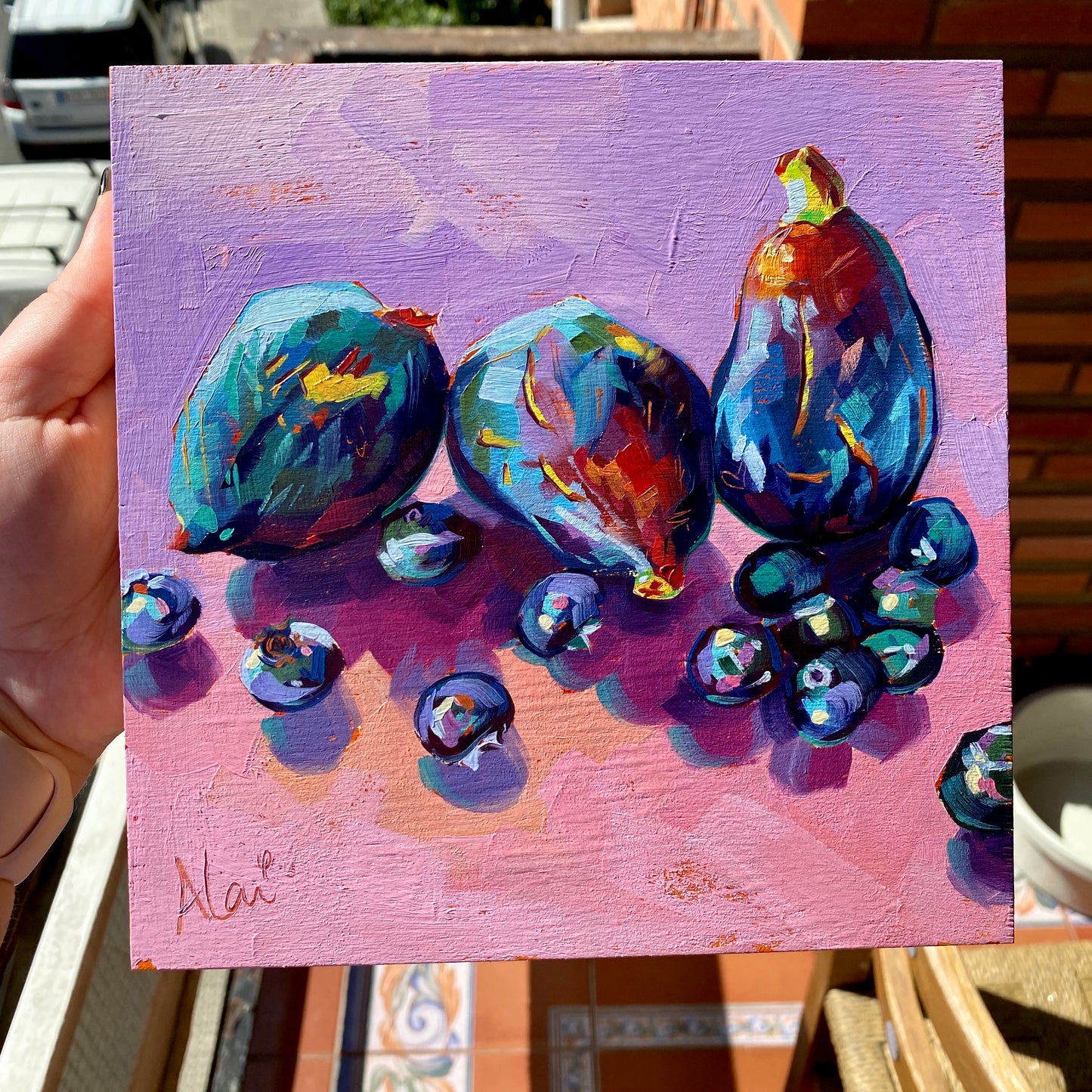 Figgs and blueberries - Original Oil Painting