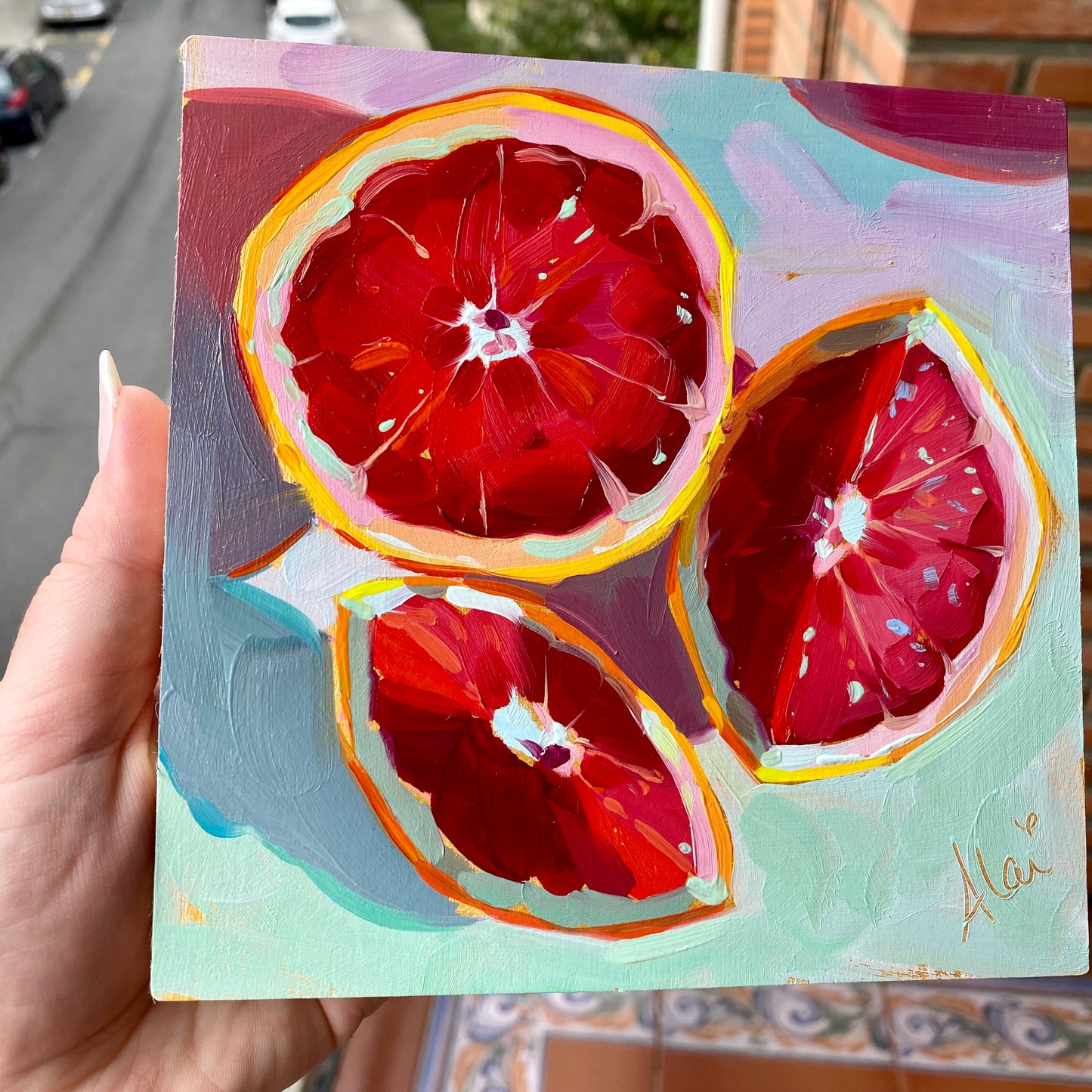 Rodajas de pomelo - Pintura al óleo original