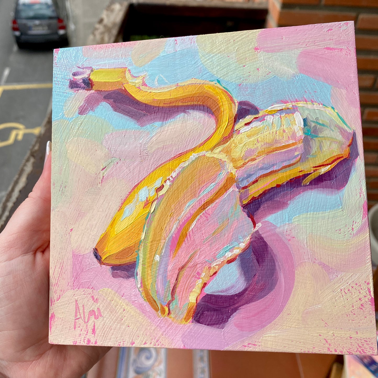 Bitten Banana - Original Oil Painting - Pop Art Food - 6 inches