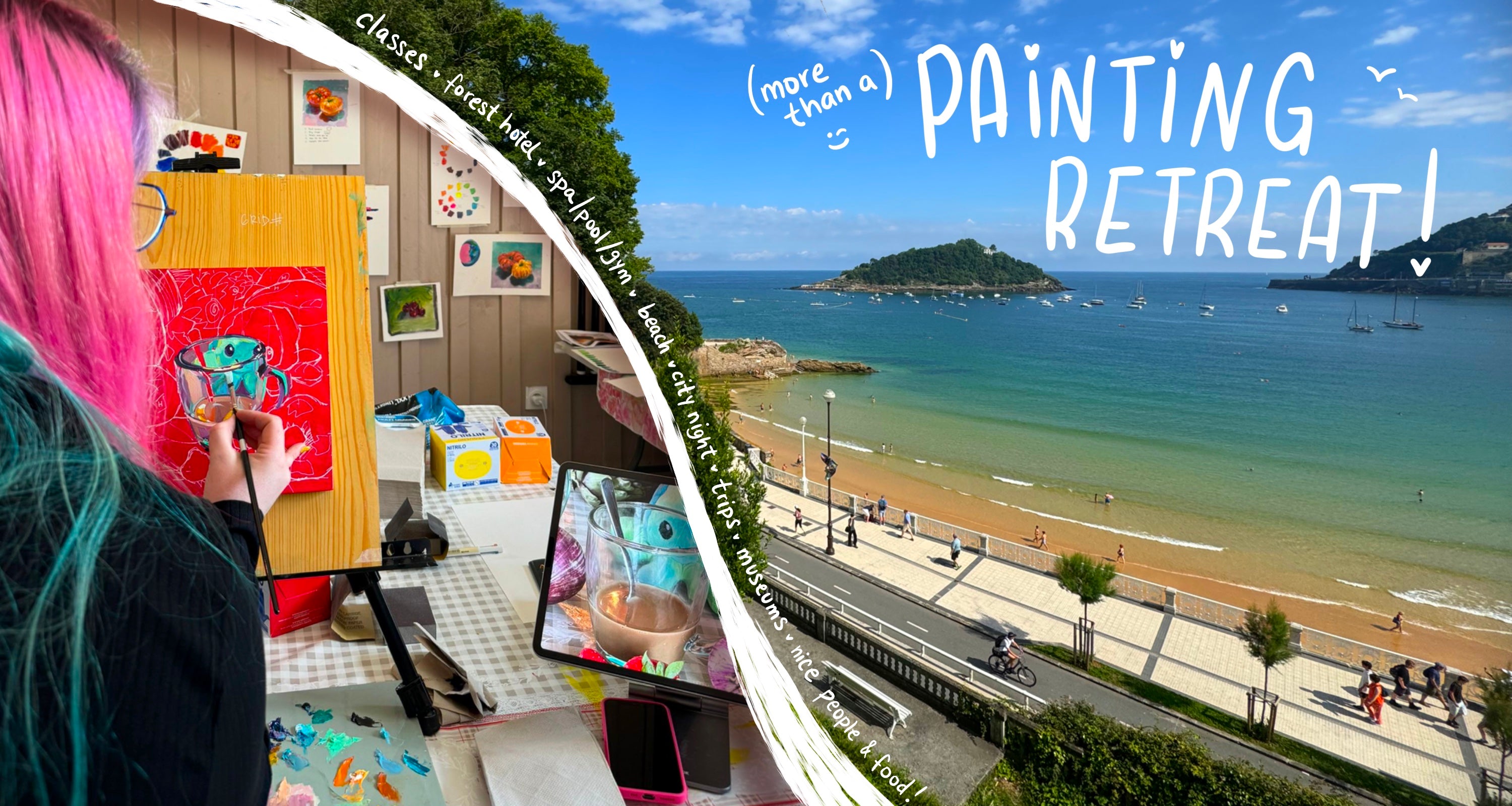 Alai painting with a view of the Basque seaside, combining painting workshops and cultural experiences.