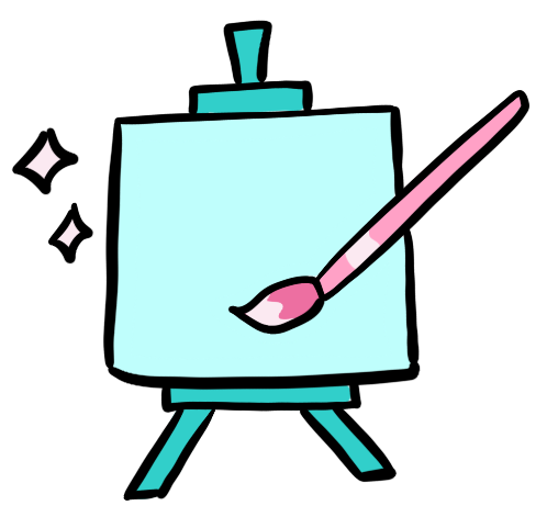 Illustration by Alai showing painting classes palette and brush, representing daily painting workshops at the San Sebastián art retreat.