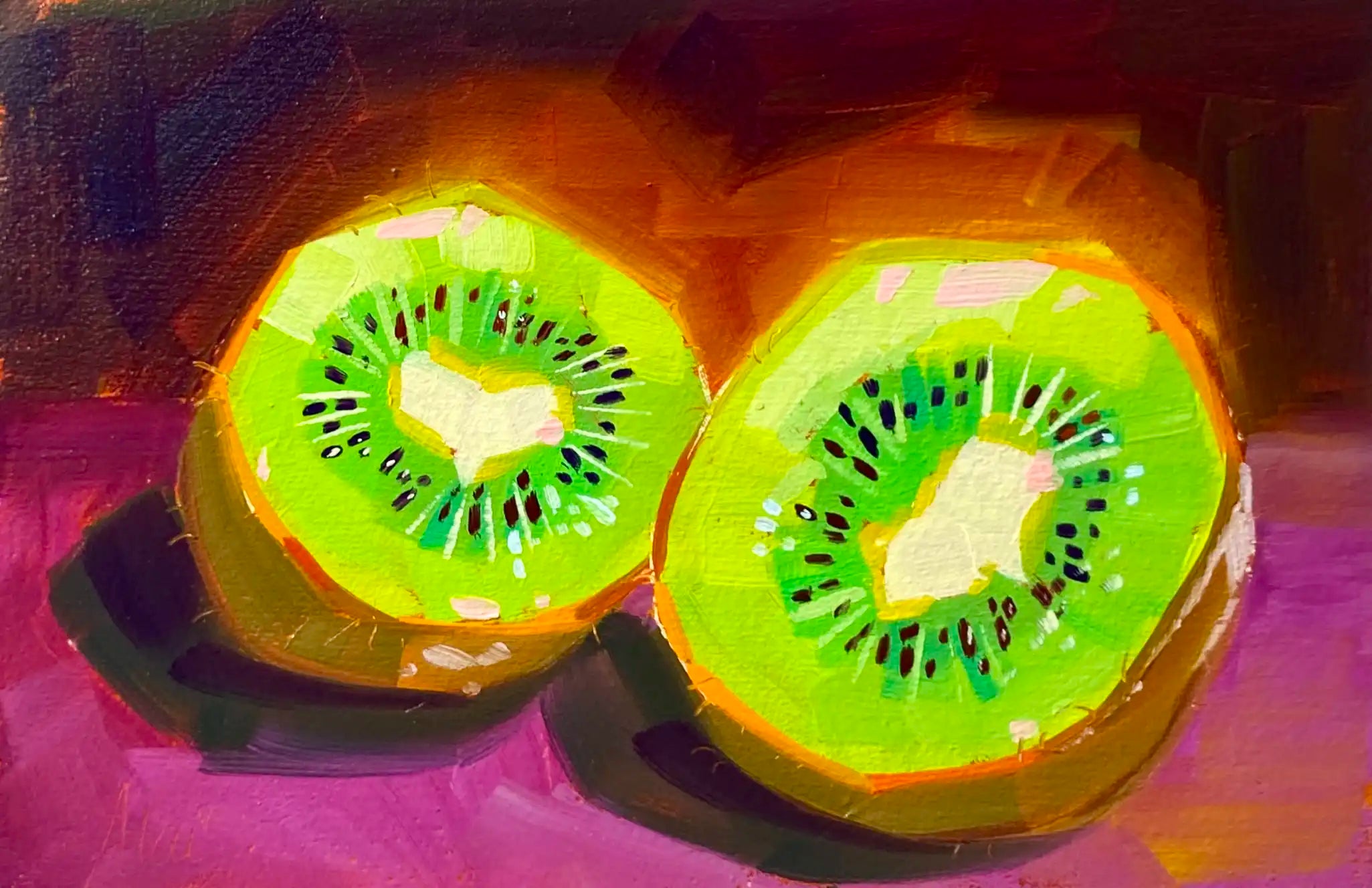 Adelia Gita 版画 Electric Zest Original Oil Painting | Alai Ganuza Kiwi Still Life