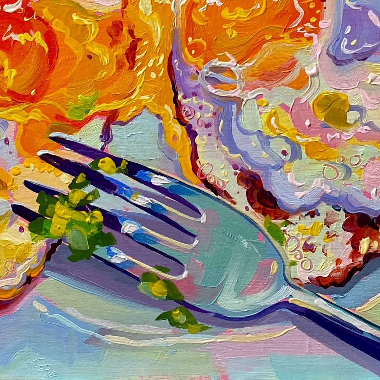 Avocado and egg plate - Original Oil Painting