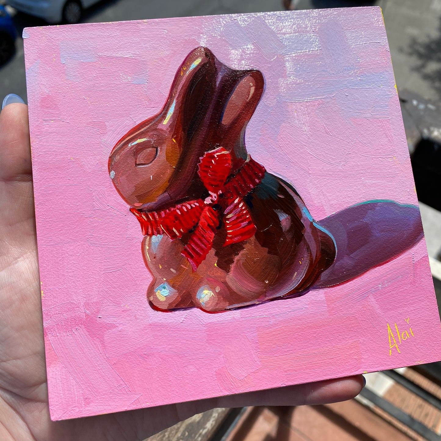 Chocolate Bunny - Original Oil Painting - Easter Candy Art - 6 inches