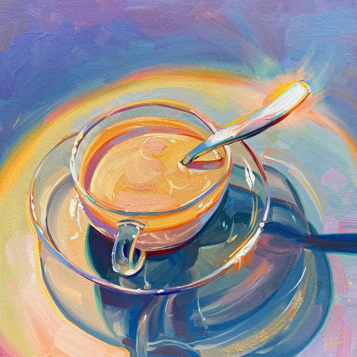 Shiny Coffee - Original Oil Painting - Kitchen Wall Art - 9 inches
