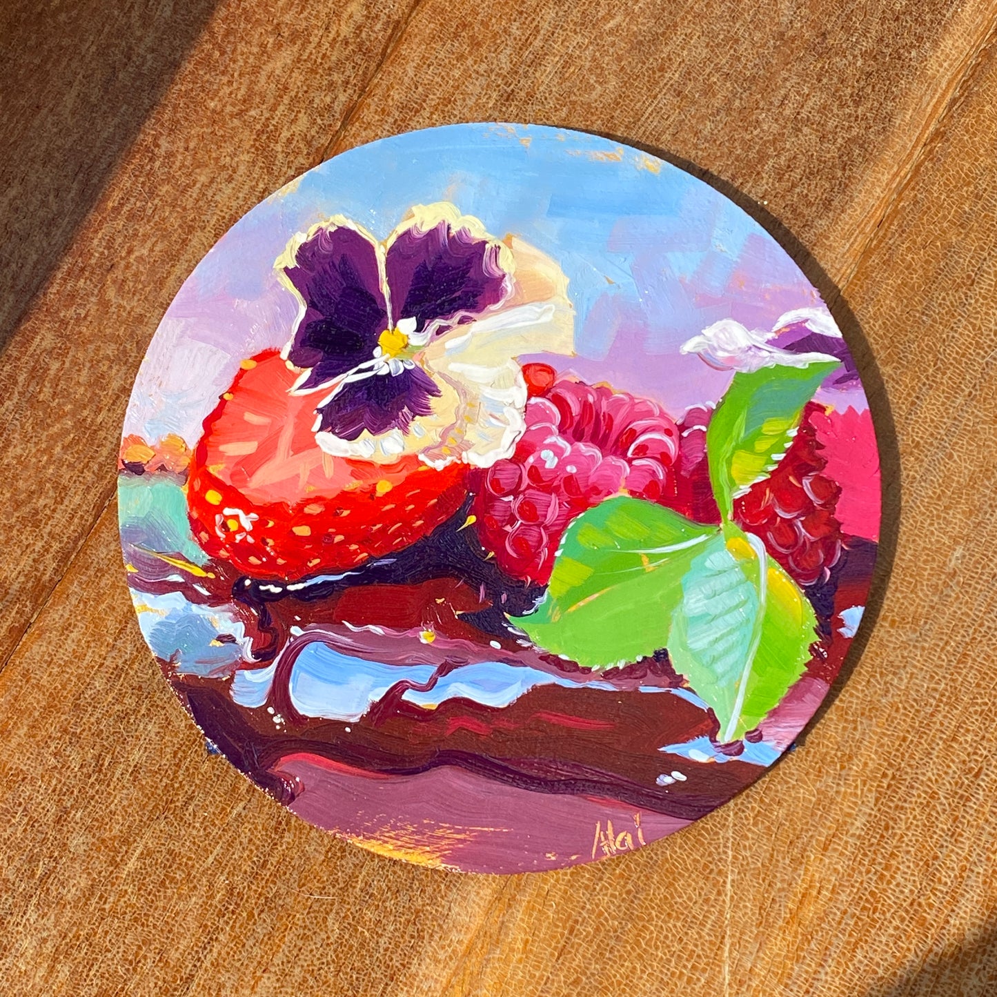 Berries and Flowers - Original Oil Painting - Mini Food Art - 4 inches