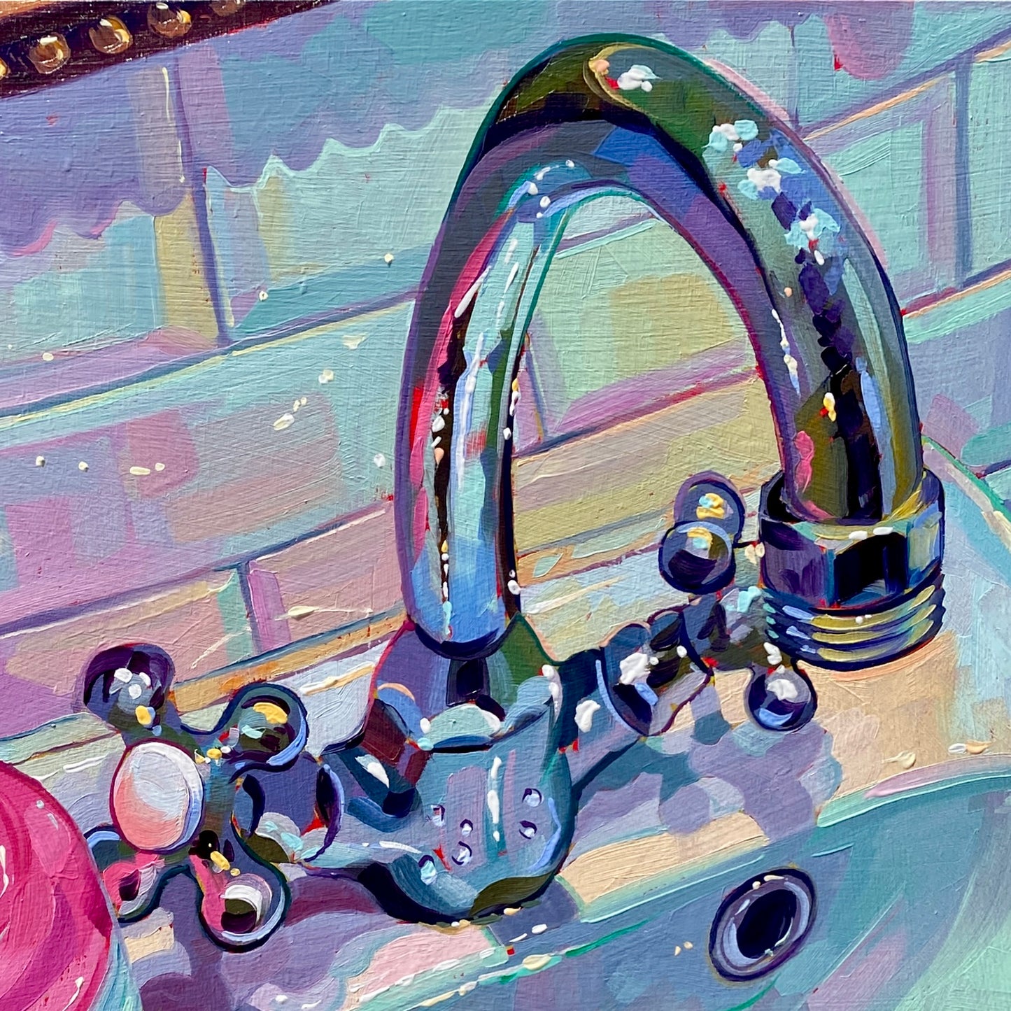 Sink and pink soap - Original Oil Painting