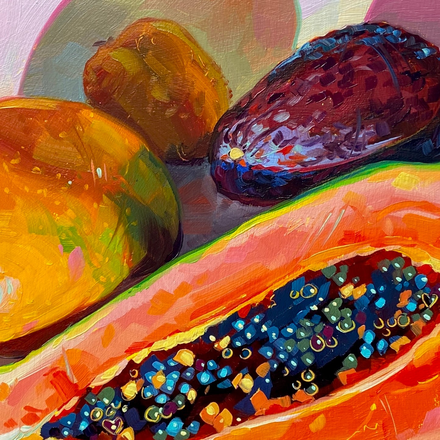 Tropical mesh III - Orange and green - Original Oil Painting