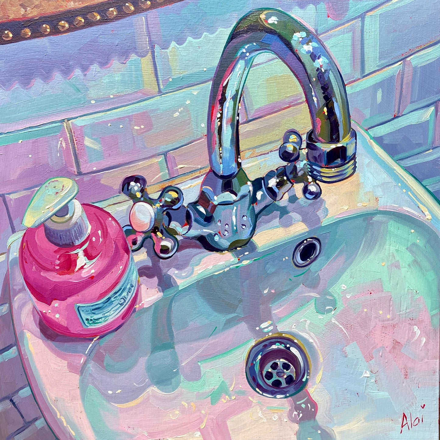 Sink and pink soap - Original Oil Painting