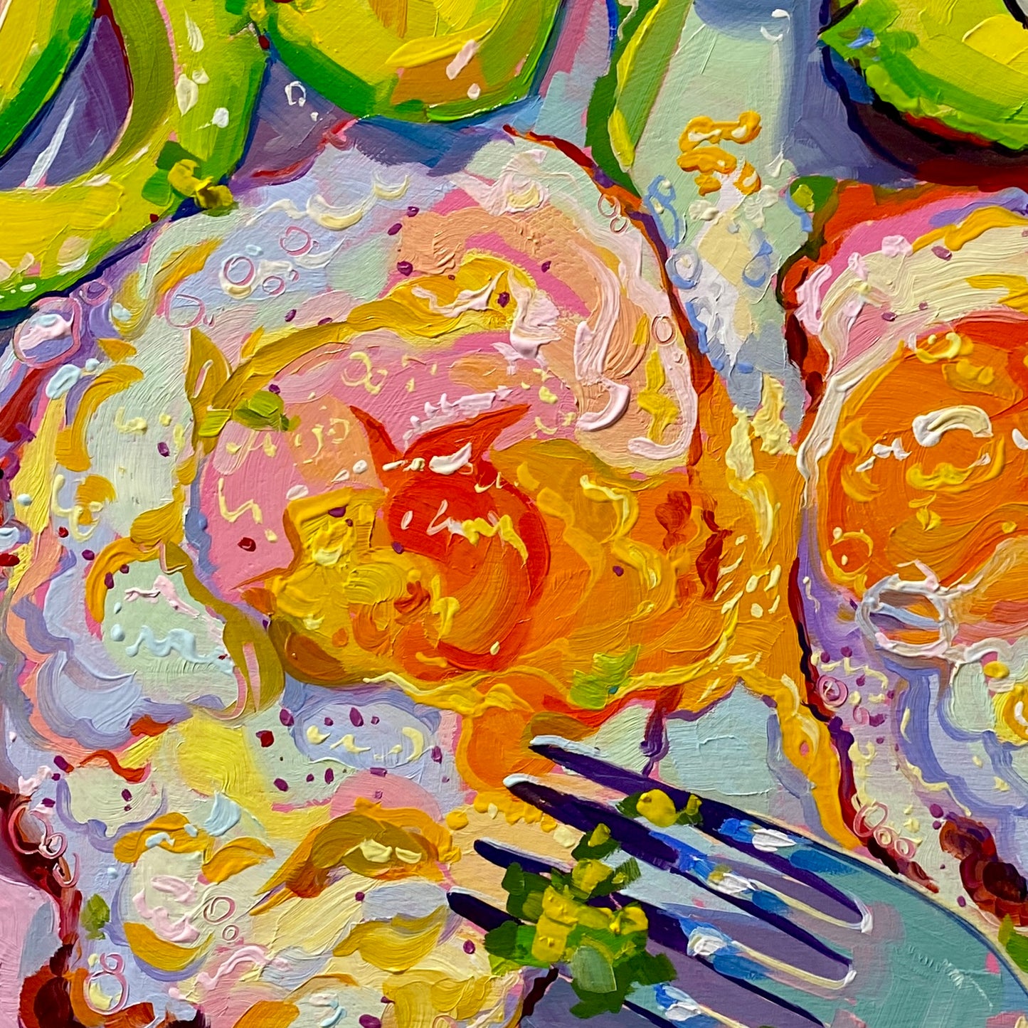 Avocado and egg plate - Original Oil Painting
