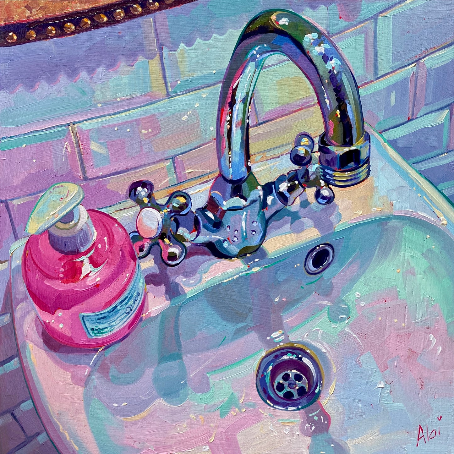 Sink and pink soap - Original Oil Painting